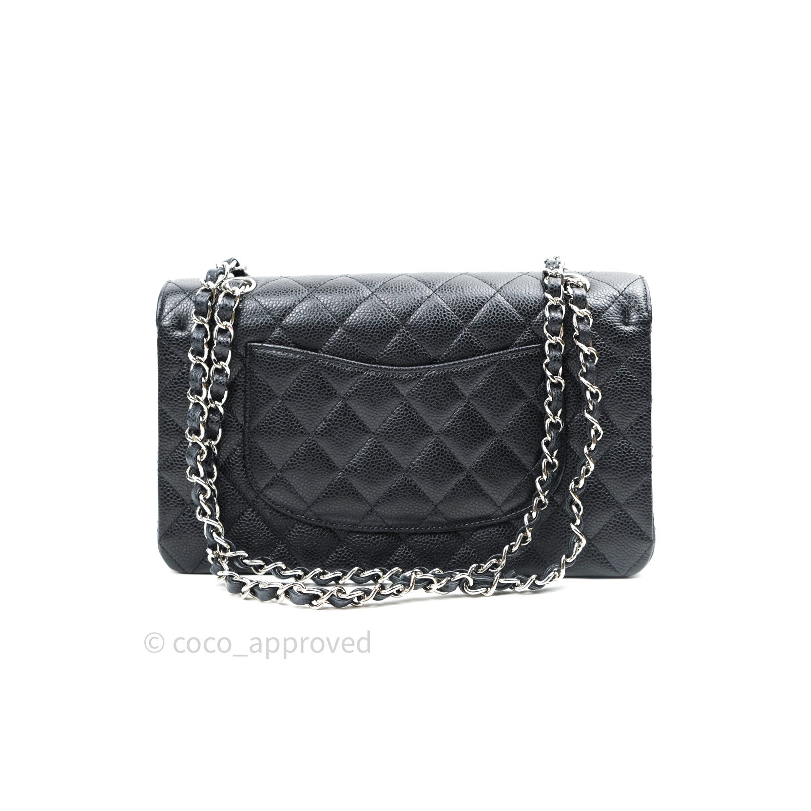 Chanel Classic Double Flap M/L Black Caviar Leather Bag with Silver Hardware - Luxury Designer Handbag for Women, Perfect for Work, Evening & Special Occasions