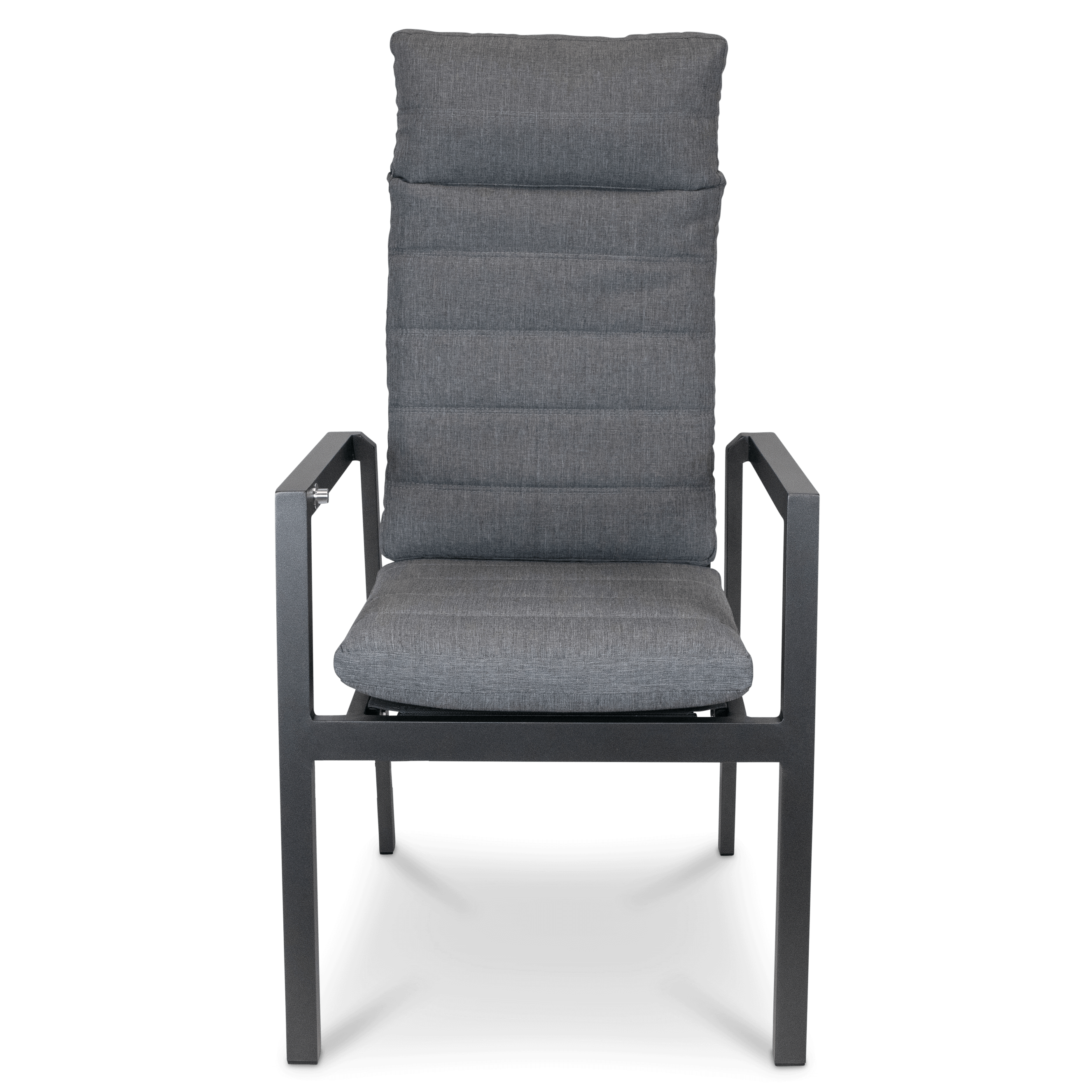 San Sebastian Reclining Dining Chair - Gunmetal Frame with Platinum Olefin Cushions - Modern Comfortable Seating for Dining Room, Kitchen, or Outdoor Patio