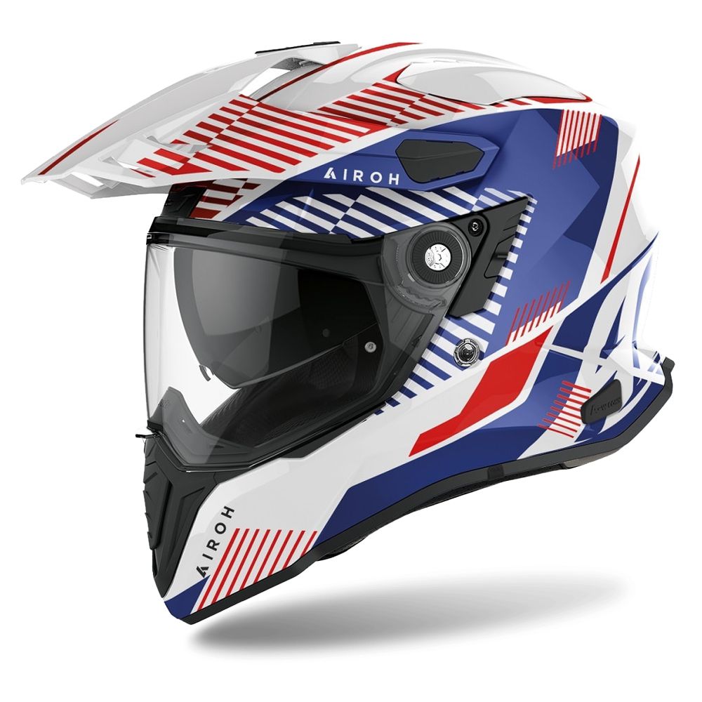 Airoh Commander Adventure Gloss Boost White/Blue Motorcycle Helmet - Lightweight & Durable for Off-Road & Adventure Riding
