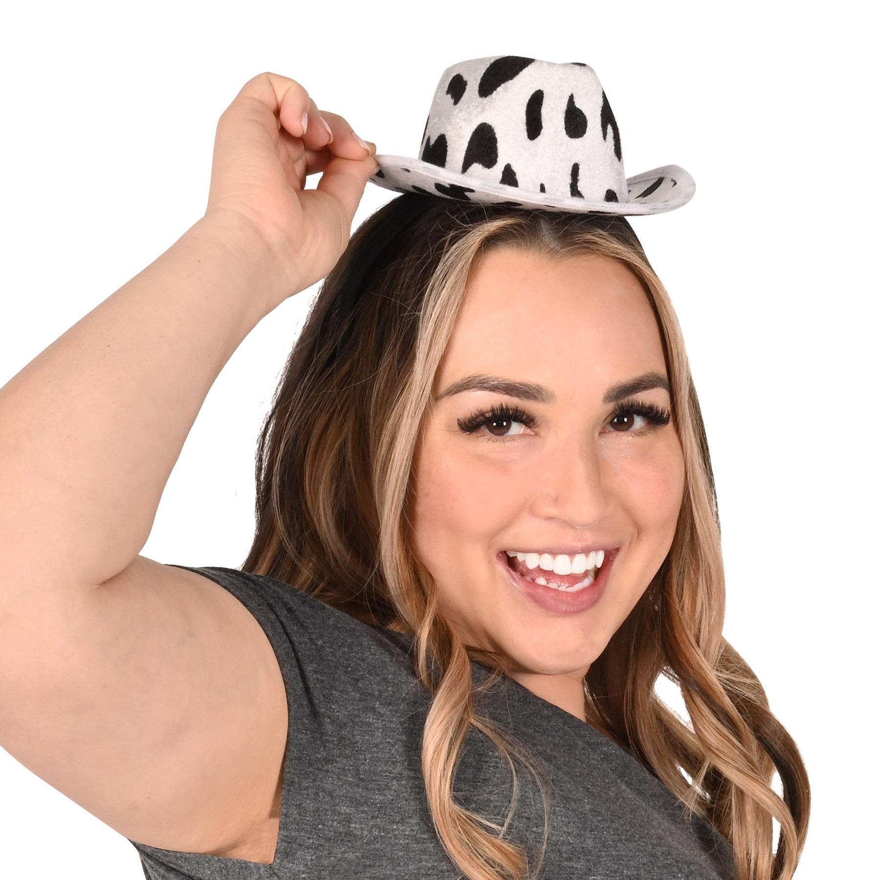 12 Pack Cow Print Cowboy Hat Headbands for Women & Men - Western Cowgirl Party Favors, Halloween Costume Accessories, Themed Birthday Decorations