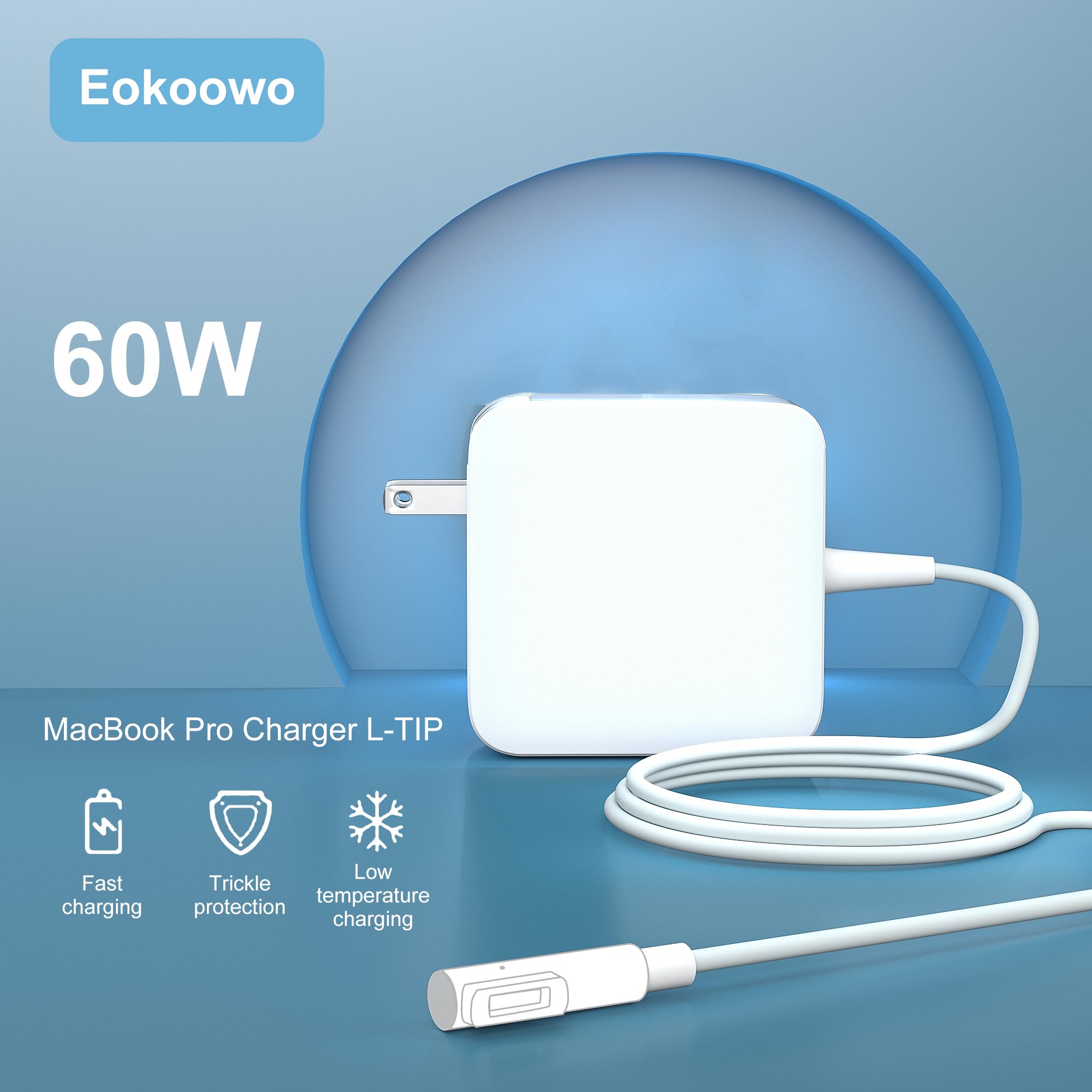 60W MacBook Charger - Magnetic L-Type Power Adapter Replacement for MacBook Pro 13