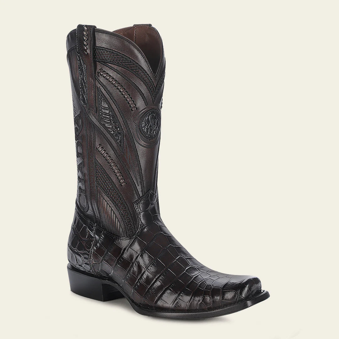 1J2WAL Men's Cuadra Special Edition Chocolate Dress Cowboy Alligator Leather Boots - Western Style Riding Boots for Country Music Festivals & Rodeo Events