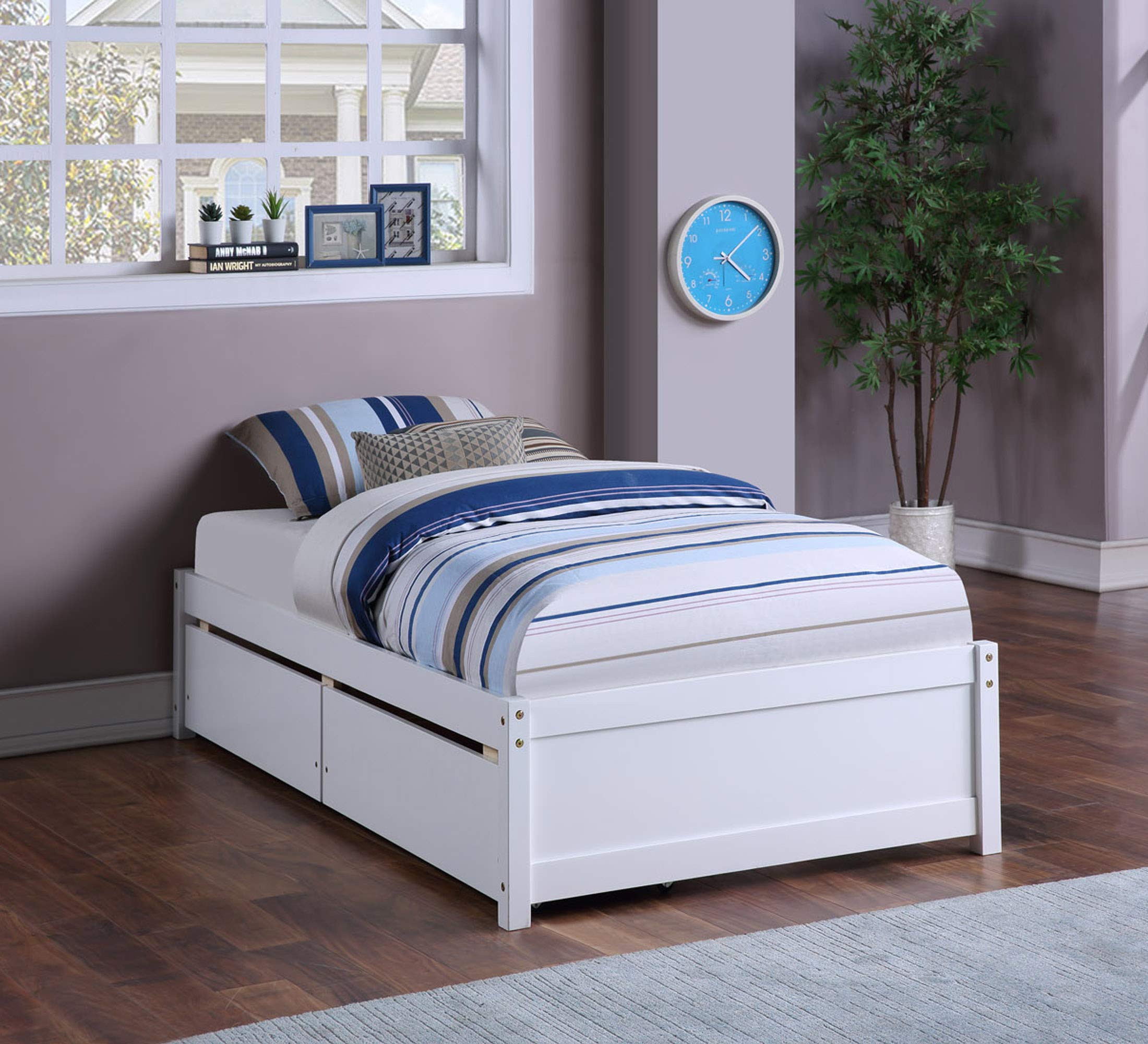 **Twin Size Wooden Storage Platform Bed with 2 Drawers - Captains Bed for Kids, Teens & Adults - Perfect for Small Bedrooms, Guest Rooms & Dormitories**