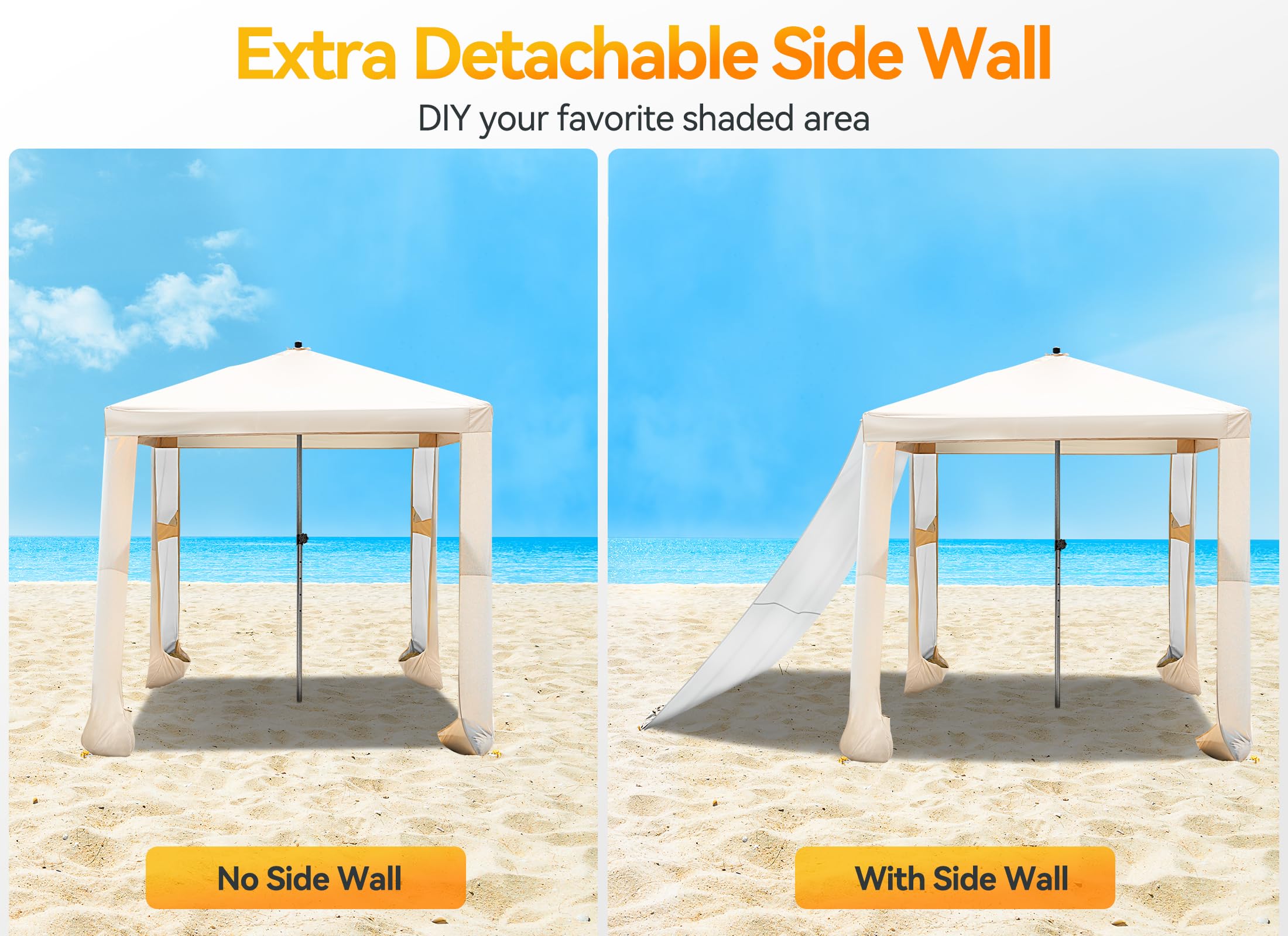 6.2' x 6' Portable Beach Cabana with Side Wall - UPF 50+ UV Protection & Waterproof Canopy - 4 Adjustable Height Settings - Easy Setup Cool Cabana Tent for Beach, Poolside, Backyard & Outdoor Patio Shelter