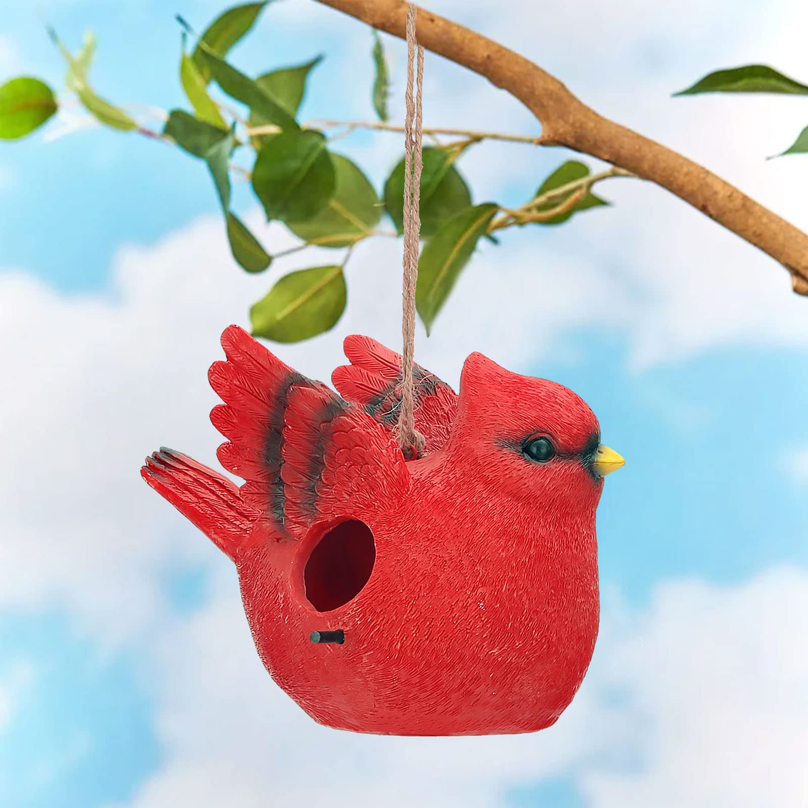 Handcrafted Cardinal Resin Hanging Bird House for Outside - Attracts Hummingbirds, Bluebirds & Wrens - Durable Outdoor Birdhouse for Garden, Patio & Camping Use