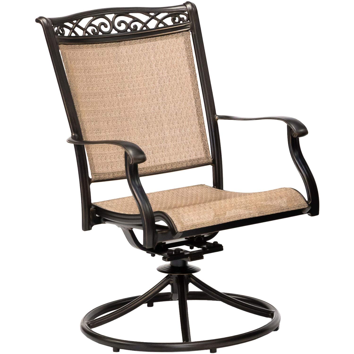 Hanover Fontana 5-Piece Outdoor Dining Set with Tan PVC Sling Swivel Rocker Chairs & 47