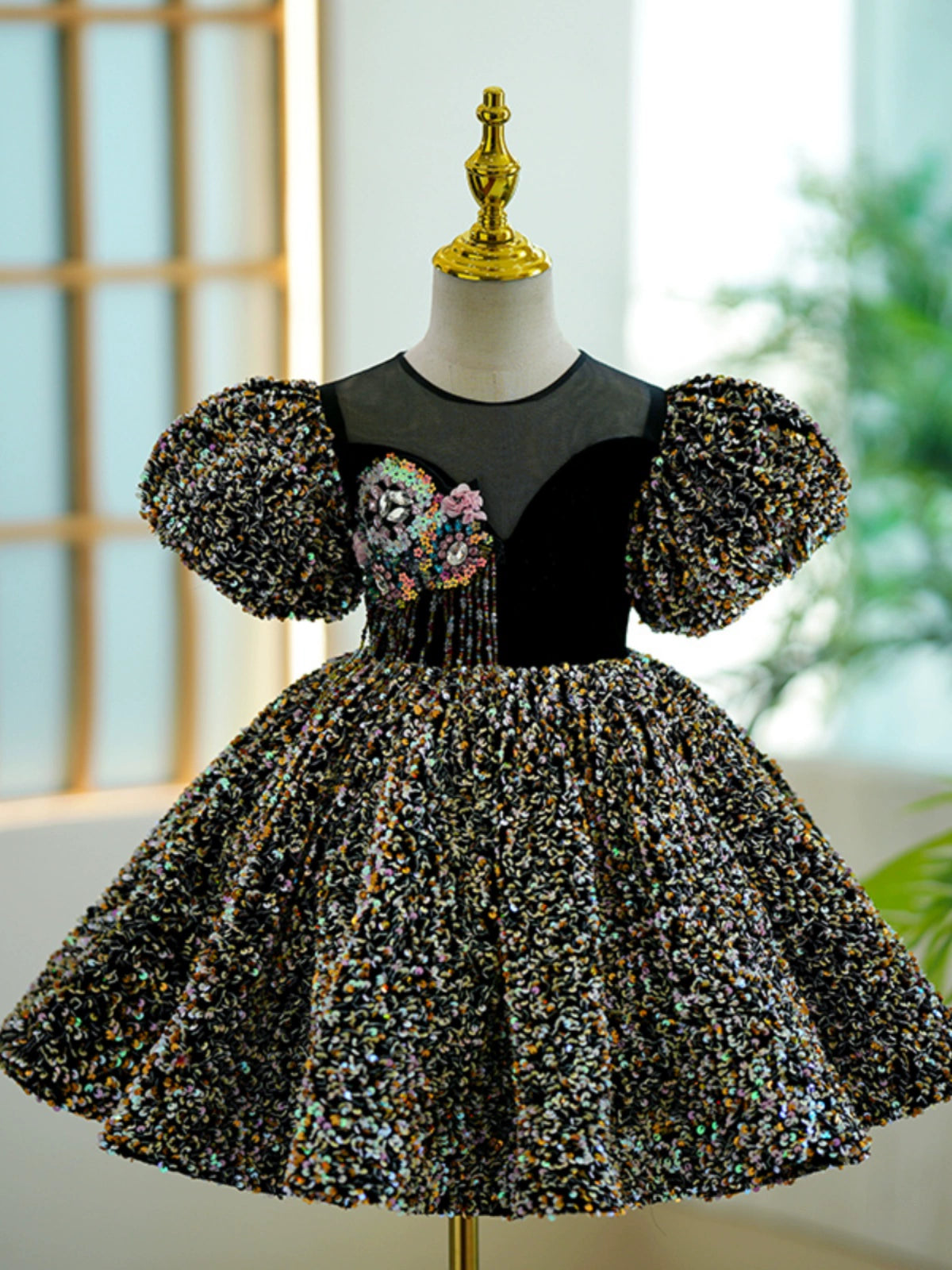 Elegant Black Sequins Pageant Dress for Baby Girls - Princess Birthday Party Gown | Perfect for Pageants, Birthday Parties, and Special Occasions