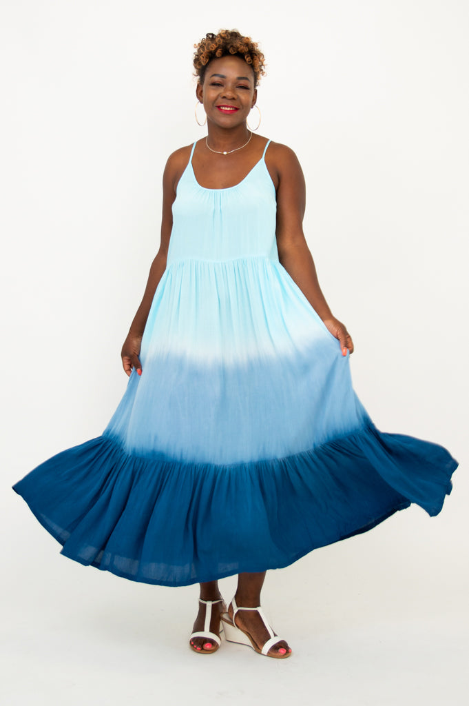 Boha Dress - Turquoise Dip Dye Bohemian Maxi Dress for Women | Perfect for Beach Vacations, Summer Festivals & Boho Chic Outfits