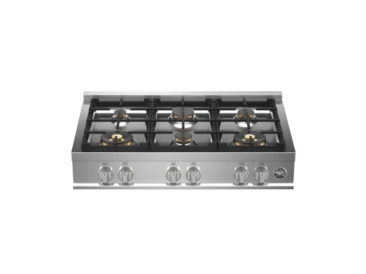 Bertazzoni MAST366RTBXT 36-Inch Professional Gas Rangetop with 6 Brass Burners - Stainless Steel Cooktop for Home Kitchen & Restaurant Use