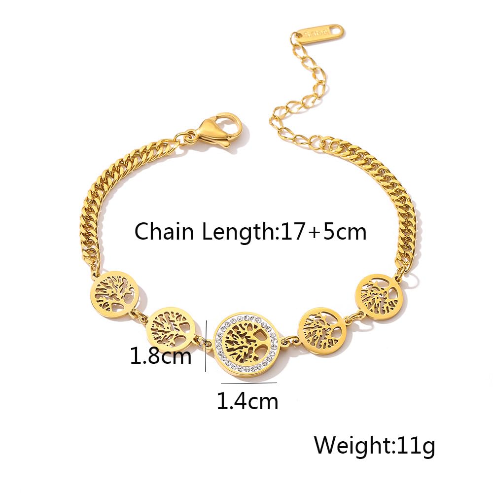 18K Gold Plated 316L Stainless Steel Vintage Tree of Life Charm Bracelet for Women - Elegant Jewelry Gift for Birthday, Anniversary & Everyday Wear