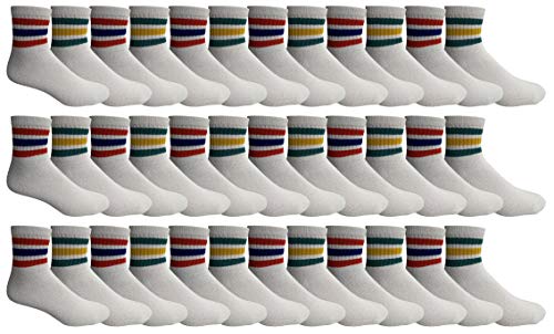 36 Pairs White Strips Assorted Socks Size 6-8