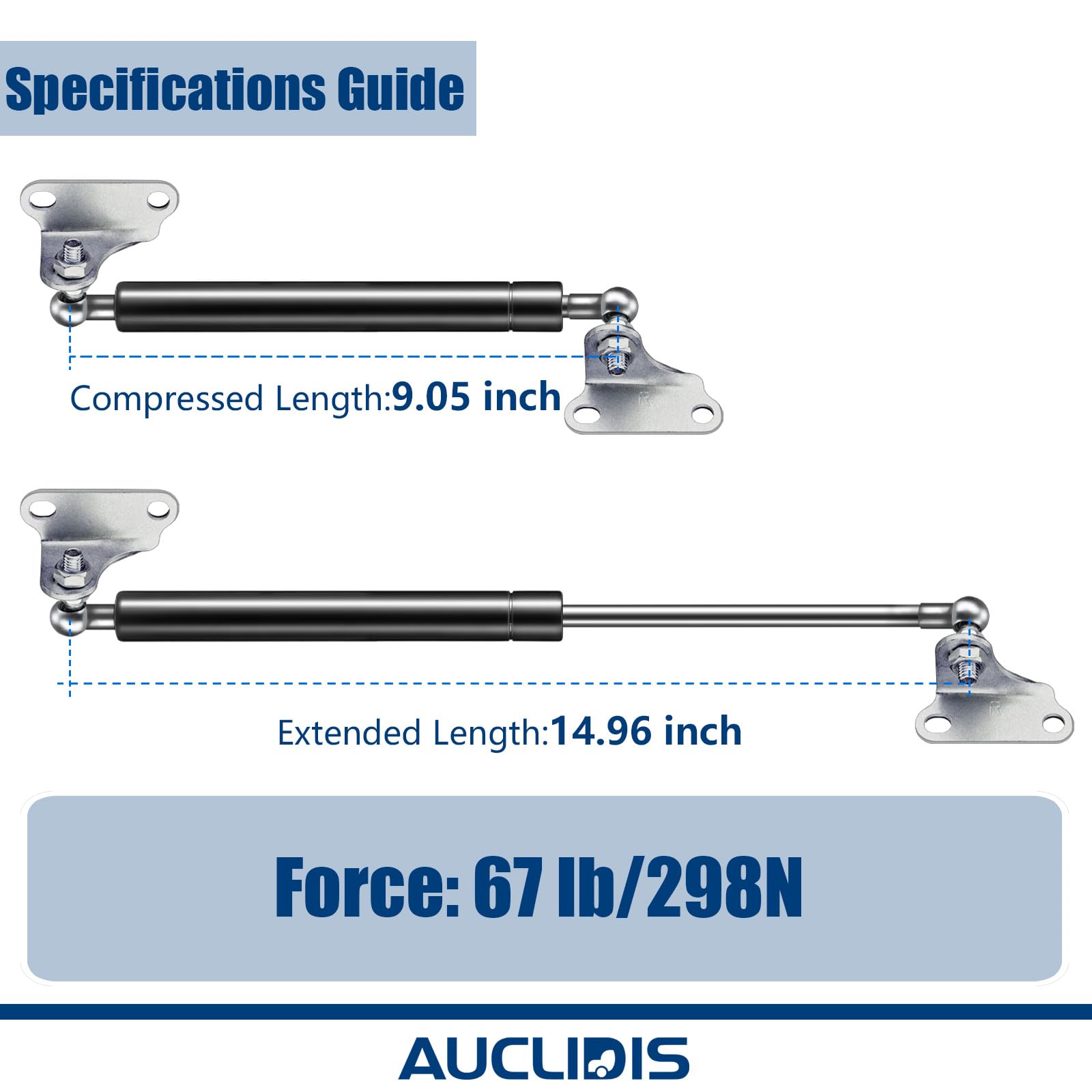 15 Inch 67lb/300N Gas Strut Shock Spring Lift Support - Heavy Duty Hydraulic Replacement Parts for RV Bed, Camper Storage Cover, Tool Box, Boat Hatch, TV Cabinet & Basement Doors (Set of 2) by AUCLIDIS | Perfect for Automotive, Marine & Home Storage Solutions