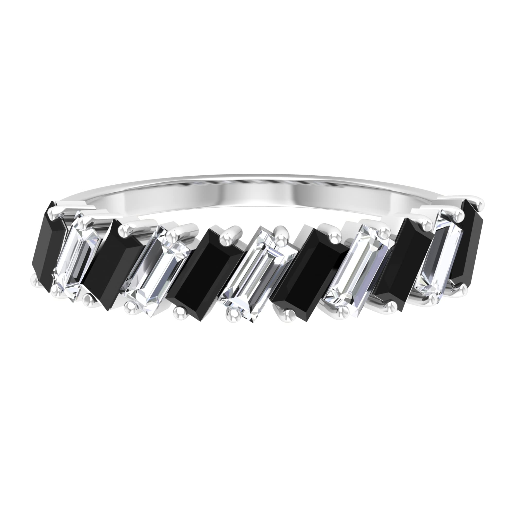 1 CT Baguette Cut Black Spinel & Moissanite Half Eternity Ring in 14K Solid Gold - Tilted Design for Women, Wedding Band, Anniversary Gift, Engagement Ring, Valentine's Day Present