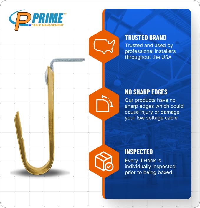Heavy Duty 3/4 Inch Metal J-Hook Cable Hangers with Angle Clip - for Ceiling & Beam Wire Management - Includes 1/4 Inch Threaded Rod - Perfect for Home Theater, Office & Industrial Cable Organization