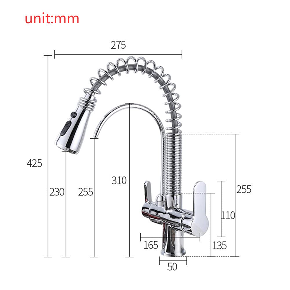 3 in 1 Pull Down Kitchen Faucet with Sprayer, Chrome Finish, Hot & Cold Water, Rotating Brass Spout, Ideal for Cooking, Washing, and Dish Cleaning