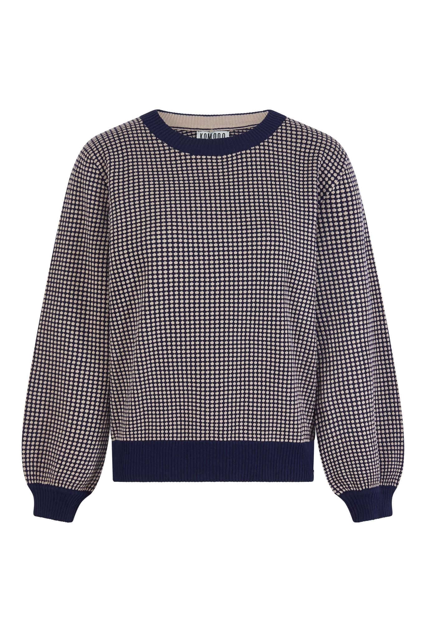Hope Women's Organic Cotton Puff Sleeve Jumper - Navy Blue | Soft & Comfortable Knit Sweater | Casual Fall & Winter Wear for Women