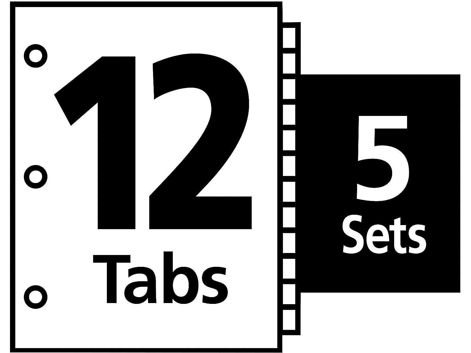 Avery 11404 Clear Label Index Maker Divider - 8.5x11 Inch, 12 Colored Tabs, 5 Sets per Pack - Perfect for Office Organization, School Binders & Filing Systems