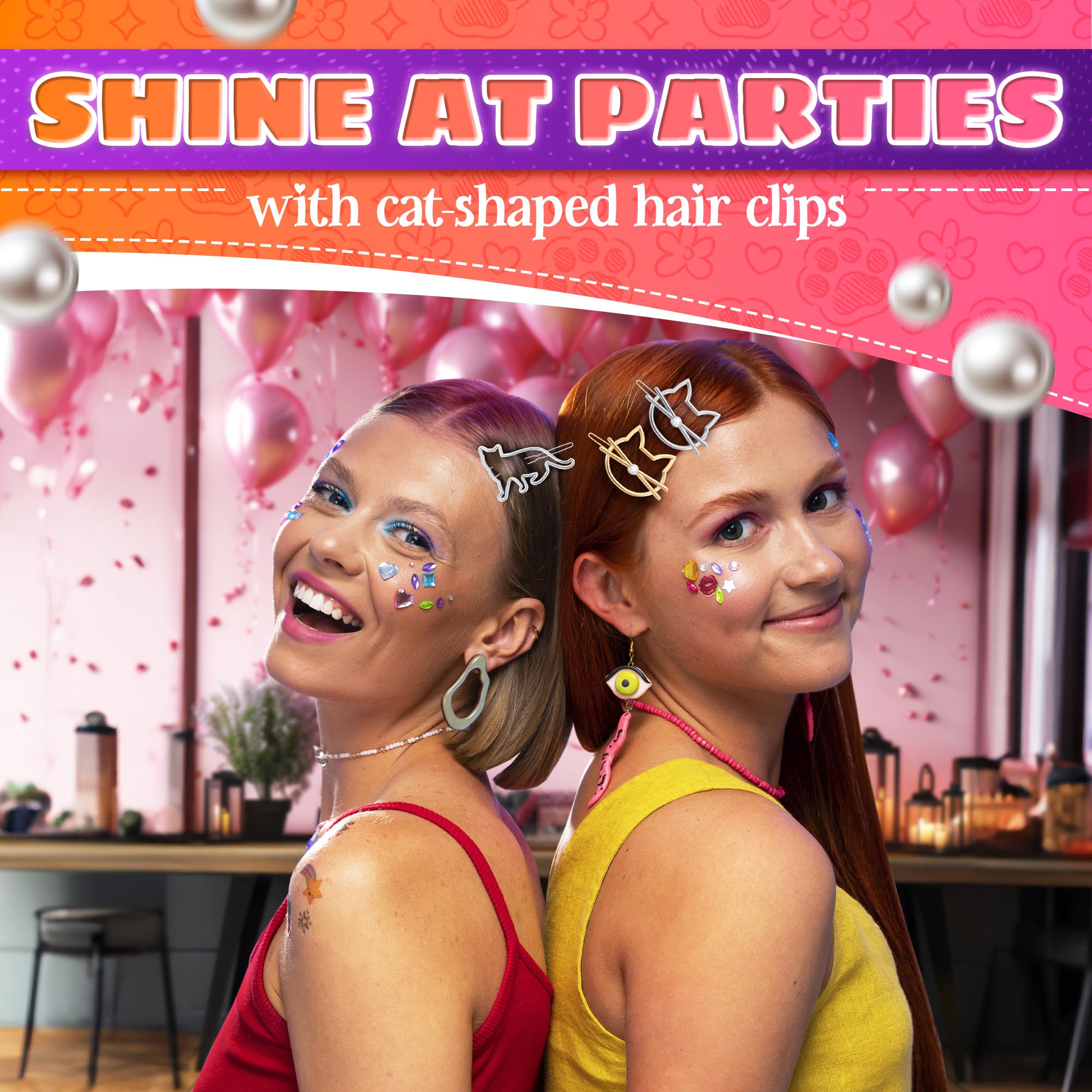3Pcs Cute Cat Hair Clips for Women & Girls - Small Barrettes for Thin & Thick Hair, Kitty Hair Accessories & Novelty Pins - Perfect for School, Parties & Everyday Wear