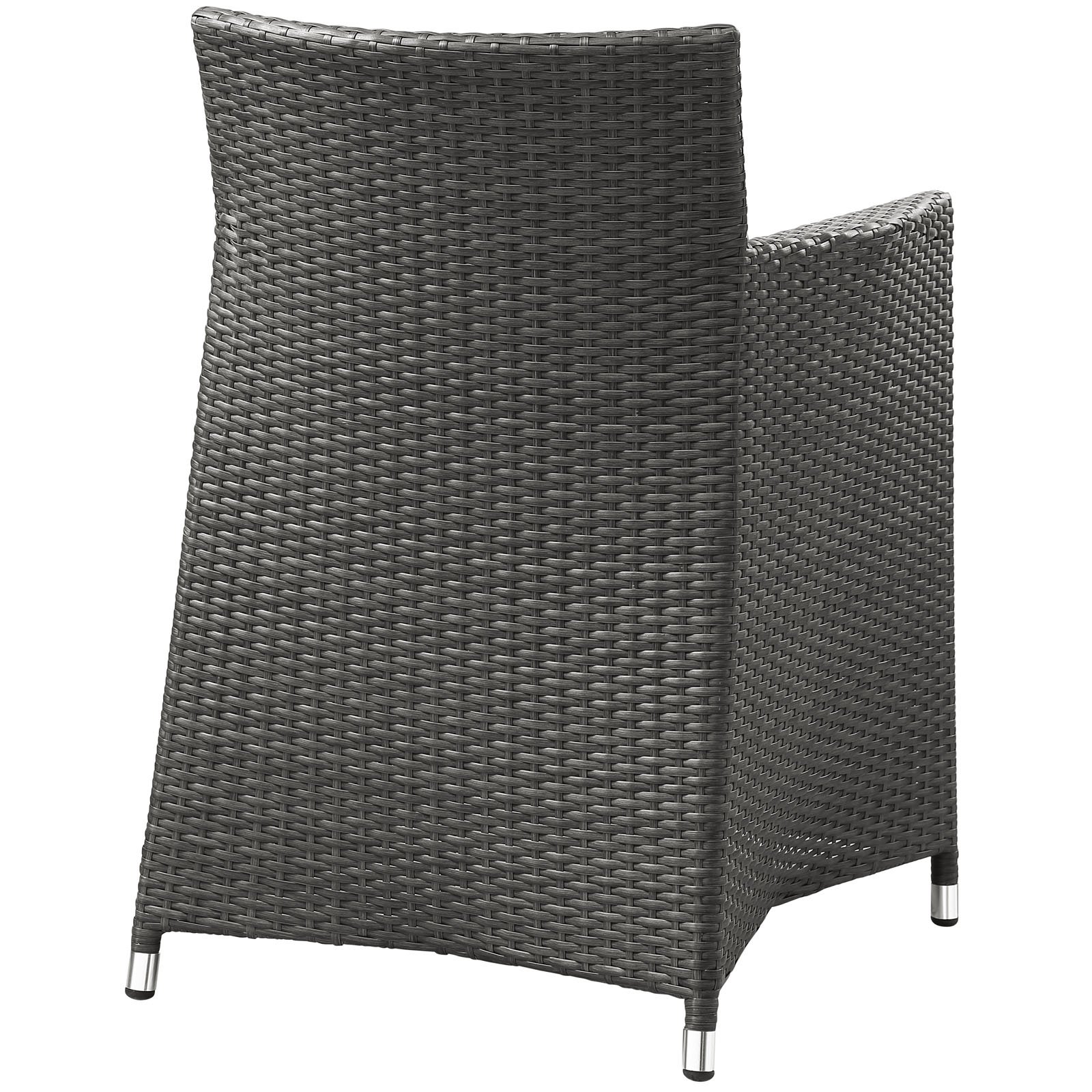 Modway Junction Wicker Rattan Outdoor Patio Dining Chairs - Set of 2 Armchairs with Cushions in Brown & White | Weather-Resistant for Garden, Poolside, and Backyard Relaxation