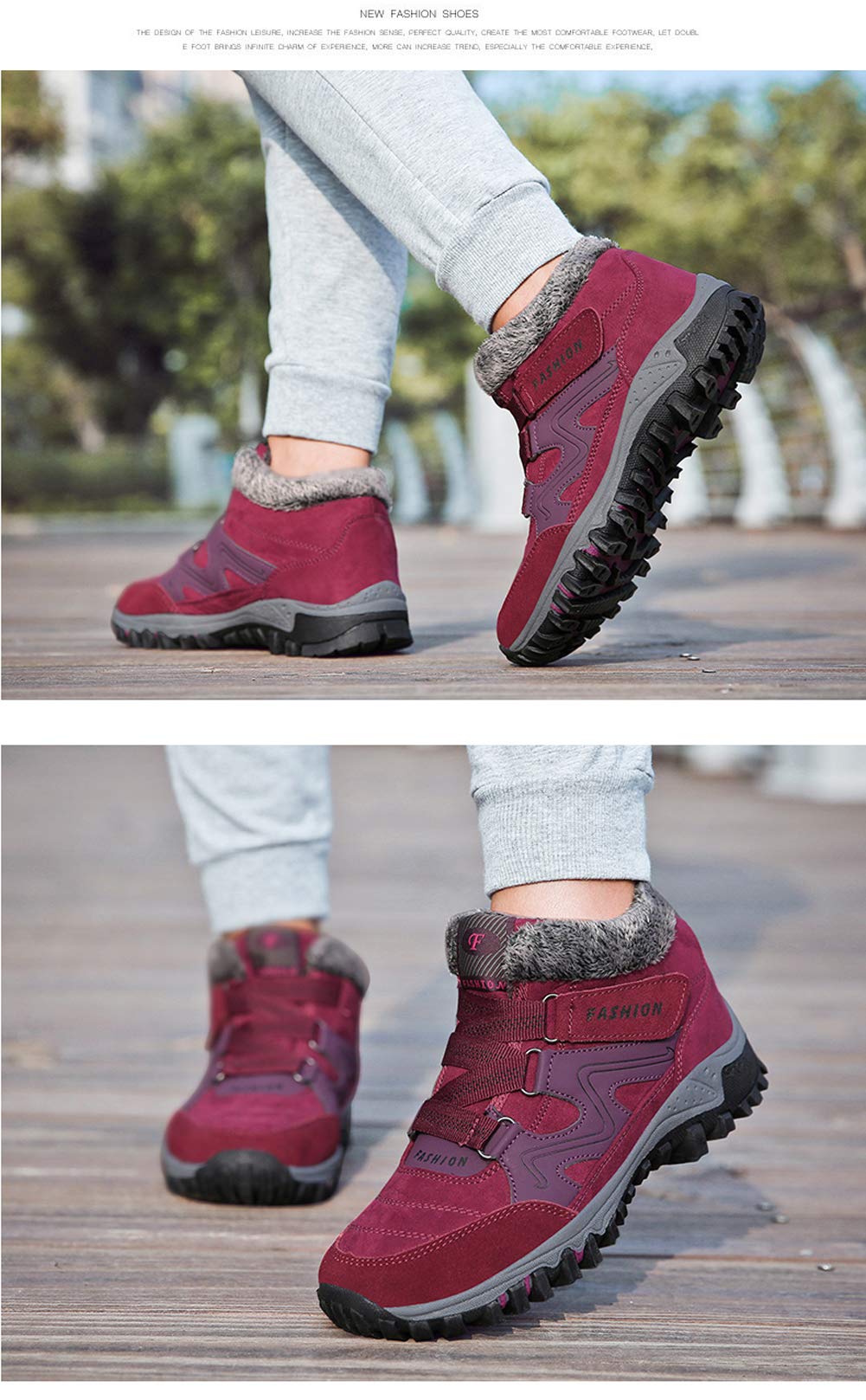 Qiucdzi Women's Winter Snow Boots - Warm Fur Lined Anti-Slip Ankle Boots for Outdoor Walking & Trekking - Non-Slip Sole, Comfortable & Stylish (Red, Size 6.5) - Perfect for Snowy Days, Hiking & Cold Weather Adventures