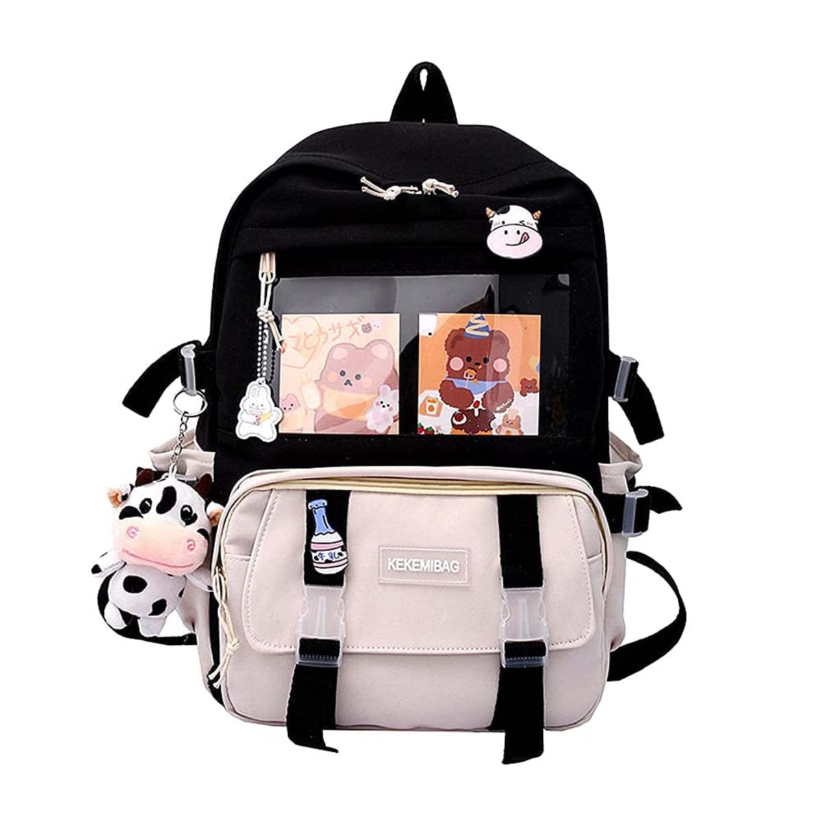 Kawaii Backpack for School - Cute Aesthetic Laptop Backpack with Pins & Accessories | Kawaii Anime Style Bookbag for Women Girls | Perfect for College, Work, Travel & Daily Use (Black-A)