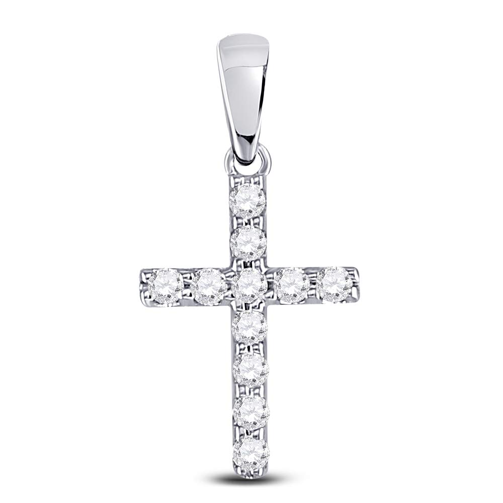 14K White Gold Women's Round Diamond Faith Cross Pendant Necklace - 1/5 CTTW - Elegant Religious Jewelry Gift for Baptism, Confirmation & Everyday Wear