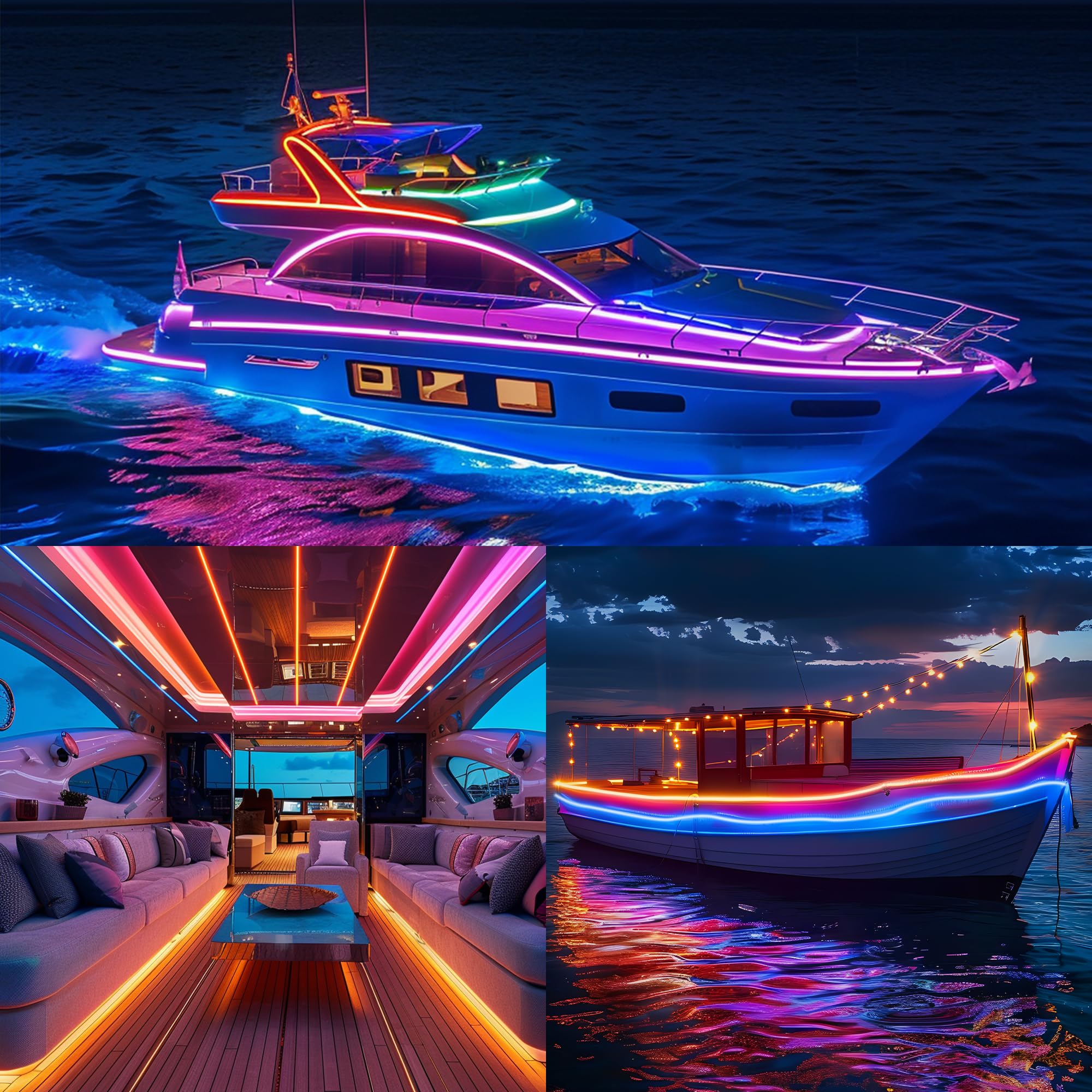 Smart LED Boat Strip Lights 65.6ft RGB IP68 Waterproof - for Marine Interior & Night Fishing
