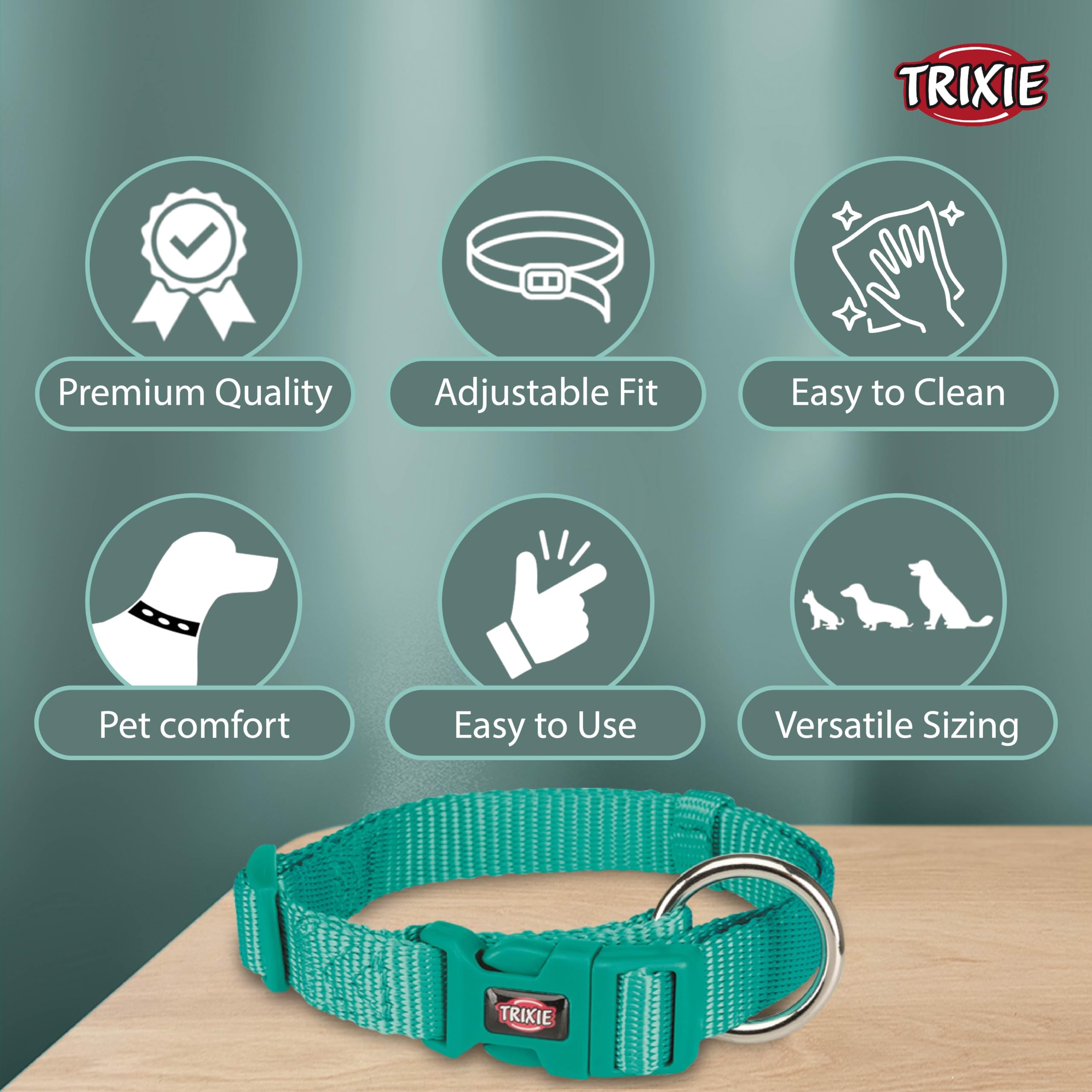 Premium Adjustable Dog Collar with Leash Connector - Stylish Ocean Blue Design (35-55cm M-L) for Medium to Large Dogs - Perfect for Daily Walks, Training & Outdoor Adventures