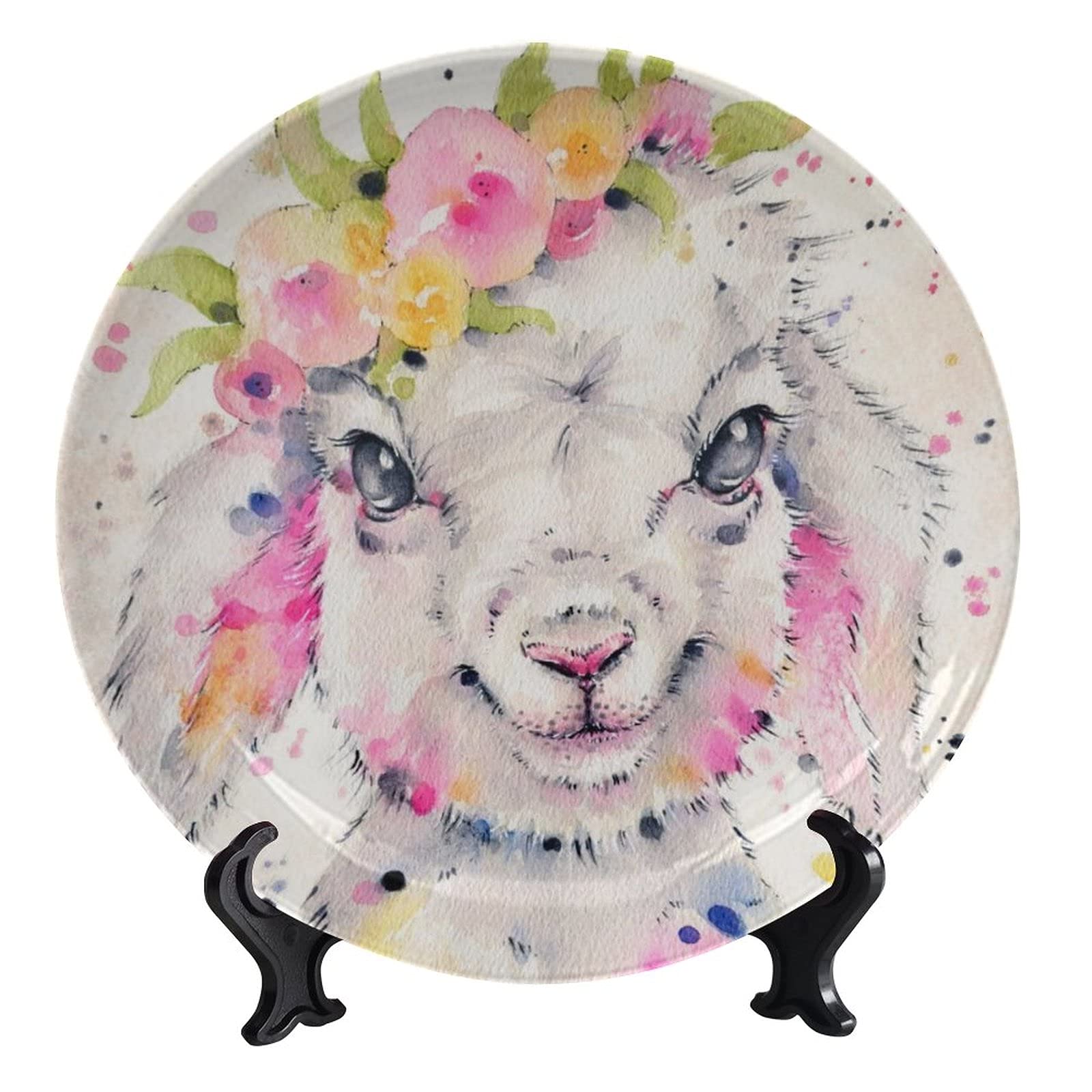Wonder Little Lamb Ceramic Stoneware Decorative Plates Set - 10 Inch Watercolor Animal Design Display Plates for Kitchen Decor, Dining Table Centerpiece, and Microwave Safe Serving Dishes - Perfect for Home Decor, Party Serving, and Gift Giving
