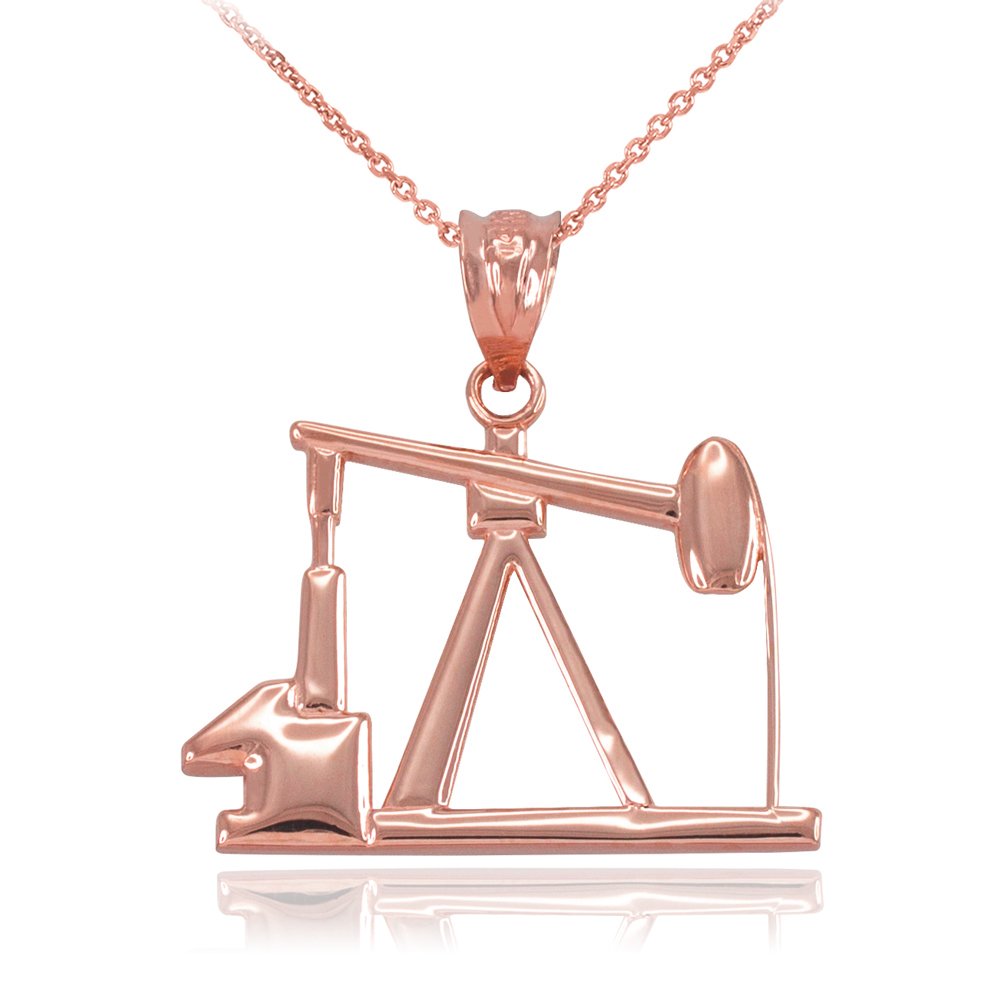 14K Rose Gold Oil Well Pump Charm Pendant Necklace for Women - Dainty Jewelry Gift for Her, Birthday, Anniversary - Perfect for Western Style, Cowgirl Fashion & Everyday Wear