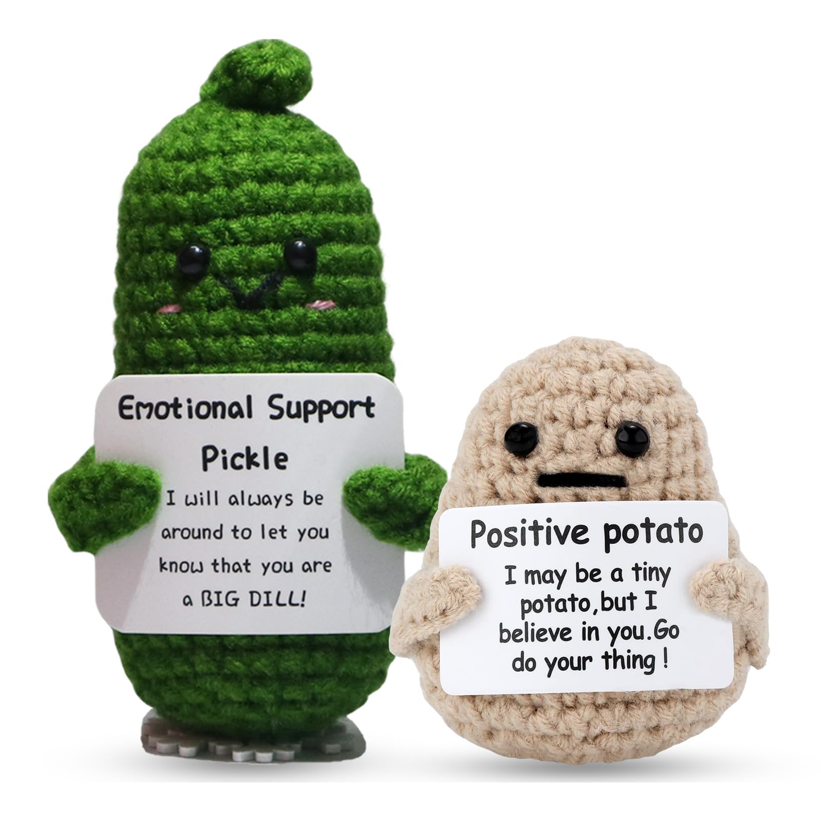 Positive Potato & Emotional Support Pickle Crochet Dolls - Funny Gifts for Women, Cute Home & Office Decor - Stress Relief & Comfort for Anxiety, Perfect Desk Companion for Work or Study