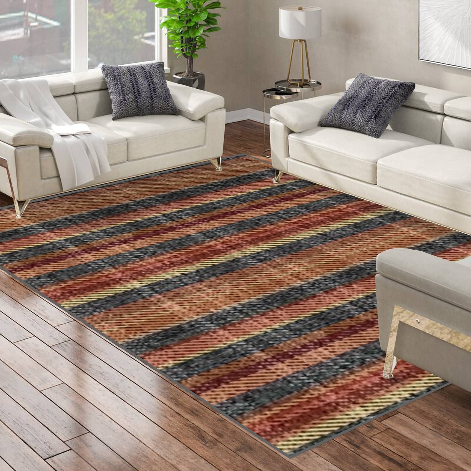Non-Slip Terracotta Brick Area Runner Rug - Warm Colors Vertical Stripes on Grungy Gray Carpet - Playmat, Yoga Mat, Indoor Floor Carpet for Home, Bedroom, Nursery, Living Room, Patio - Perfect for Home Decor, Kids Play Area, Meditation Space & Entryway