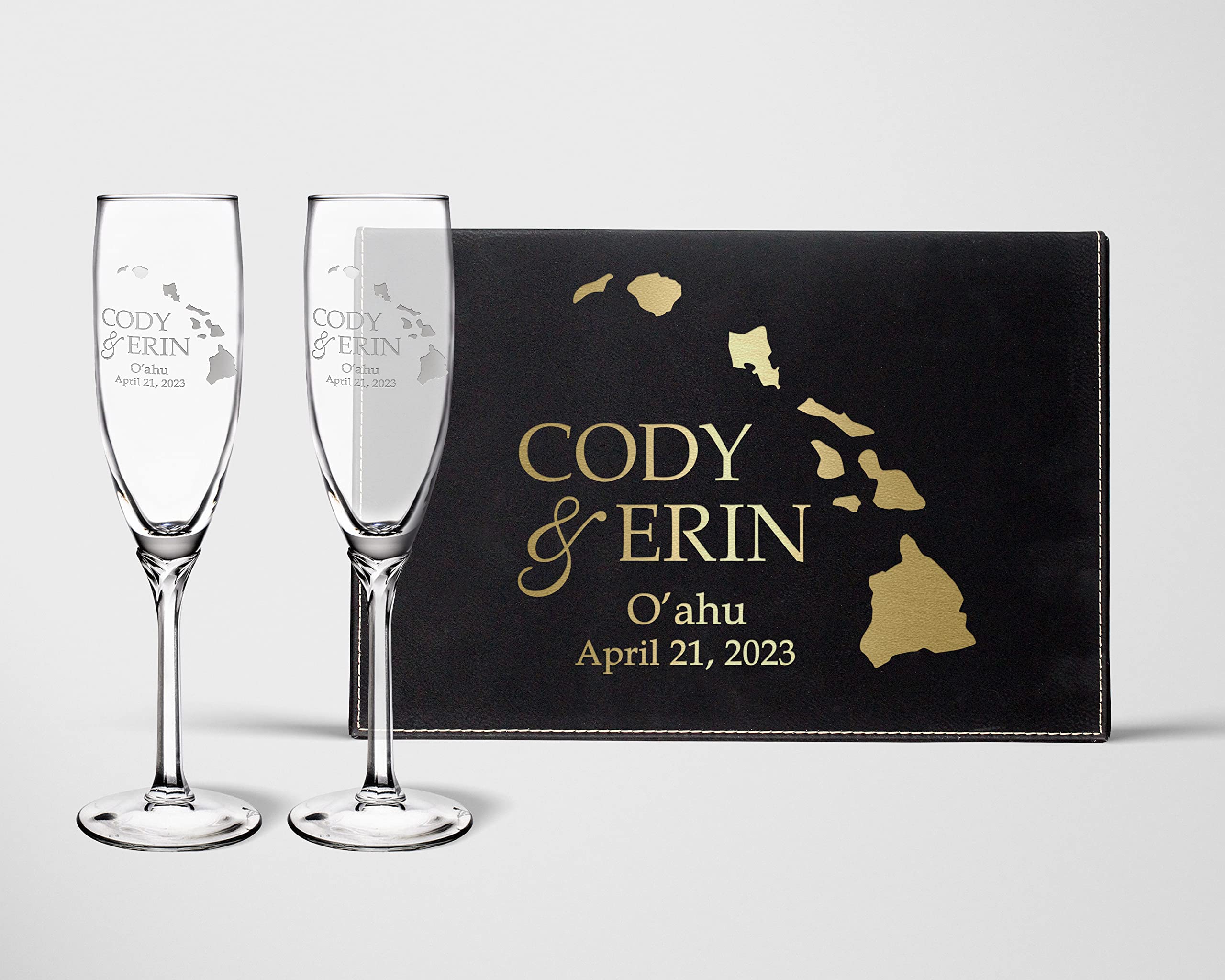Personalized Hawaiian Islands Champagne Flutes for Wedding & Couples - Hawaii, Maui, Oahu Island Wedding Gift with Faceted Stem & Keepsake Box - Perfect for Anniversaries, Bridal Showers, and Romantic Celebrations