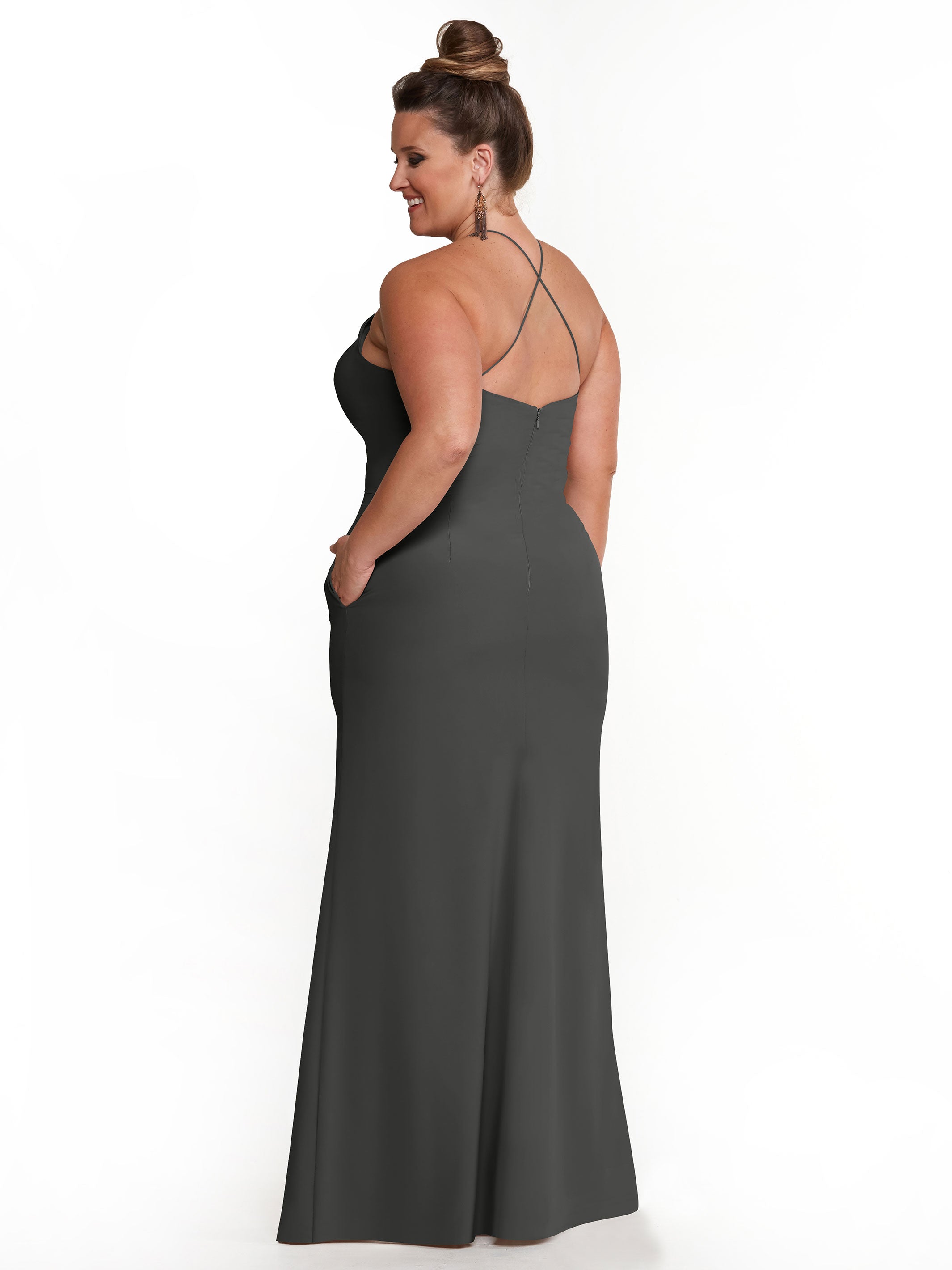 Elegant 83026 Sheath Stretch Chiffon Bridesmaid Dress with Halter Neckline & High Slit - Perfect for Weddings, Formal Events & Evening Parties
