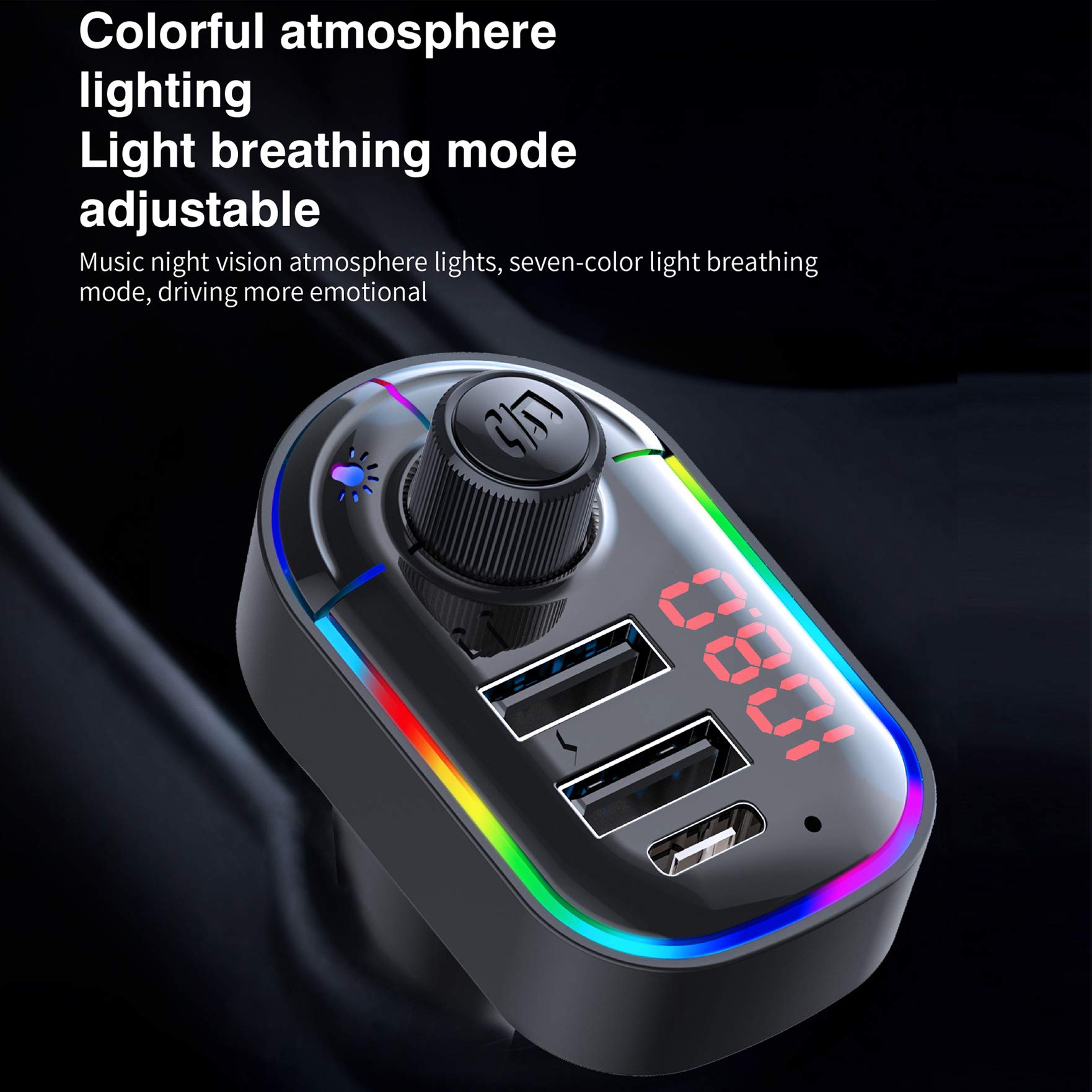 Eessley Bluetooth 5.0 FM Transmitter for Car - Wireless Car Adapter with Hands-Free Calling, MP3 Player, USB-C & Dual USB Ports - Perfect for Music Streaming & Phone Charging on Road Trips