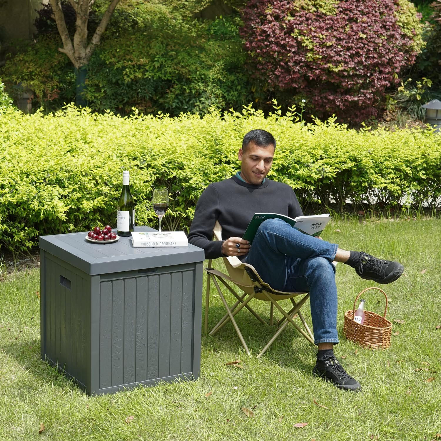 **51 Gallon Waterproof Deck Box with Lid - UV Resistant Plastic Resin Outdoor Storage Bin for Front Porch, Patio & Pool - Perfect for Organizing Cushions, Toys & Garden Supplies**