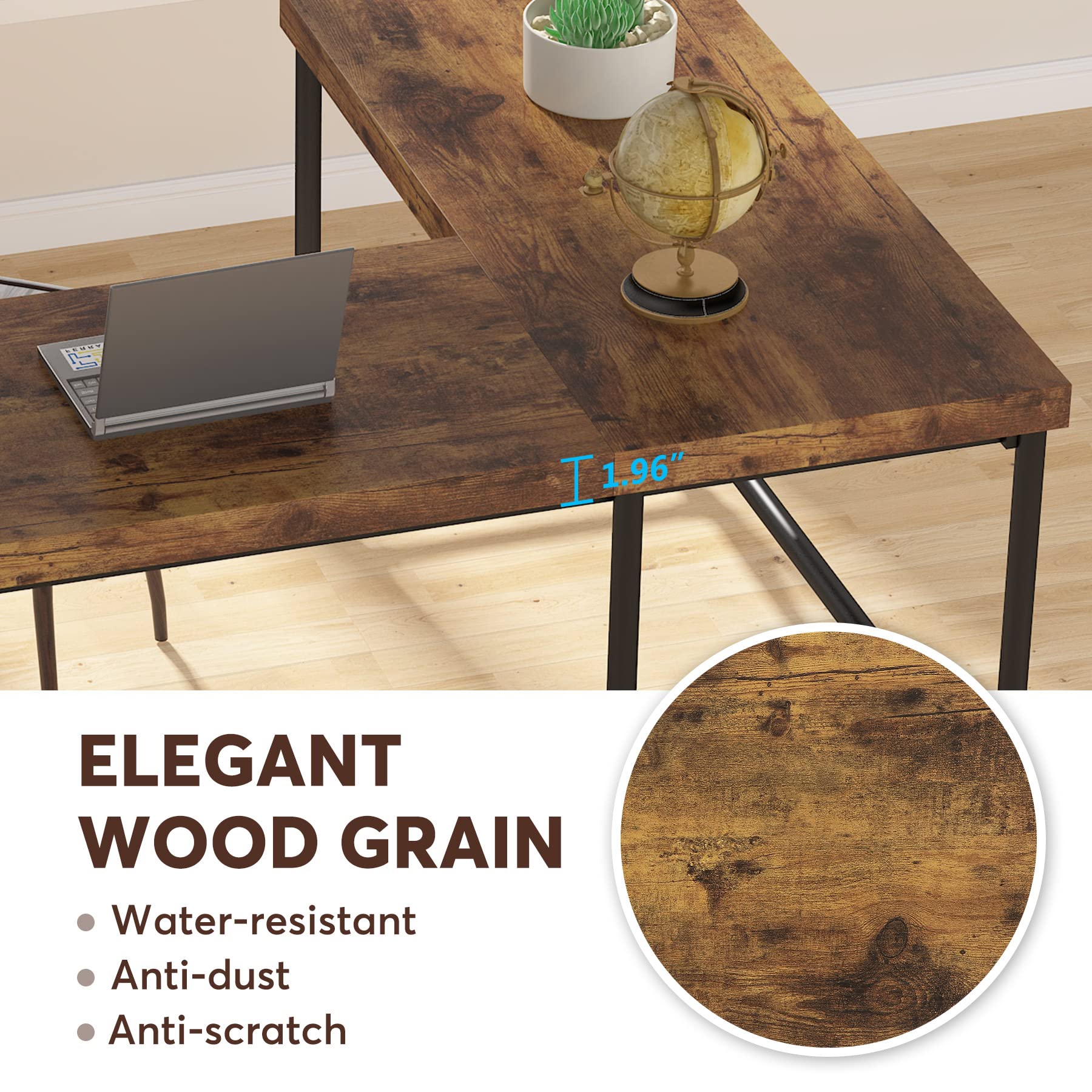Tribesigns 67 Inch L-Shaped Computer Desk - Reversible Corner Office Desk with Metal Pipe Legs, Industrial Style Workstation for Home Office, Study & Gaming (Rustic Brown) | Perfect for Small Spaces & Multi-Monitor Setups