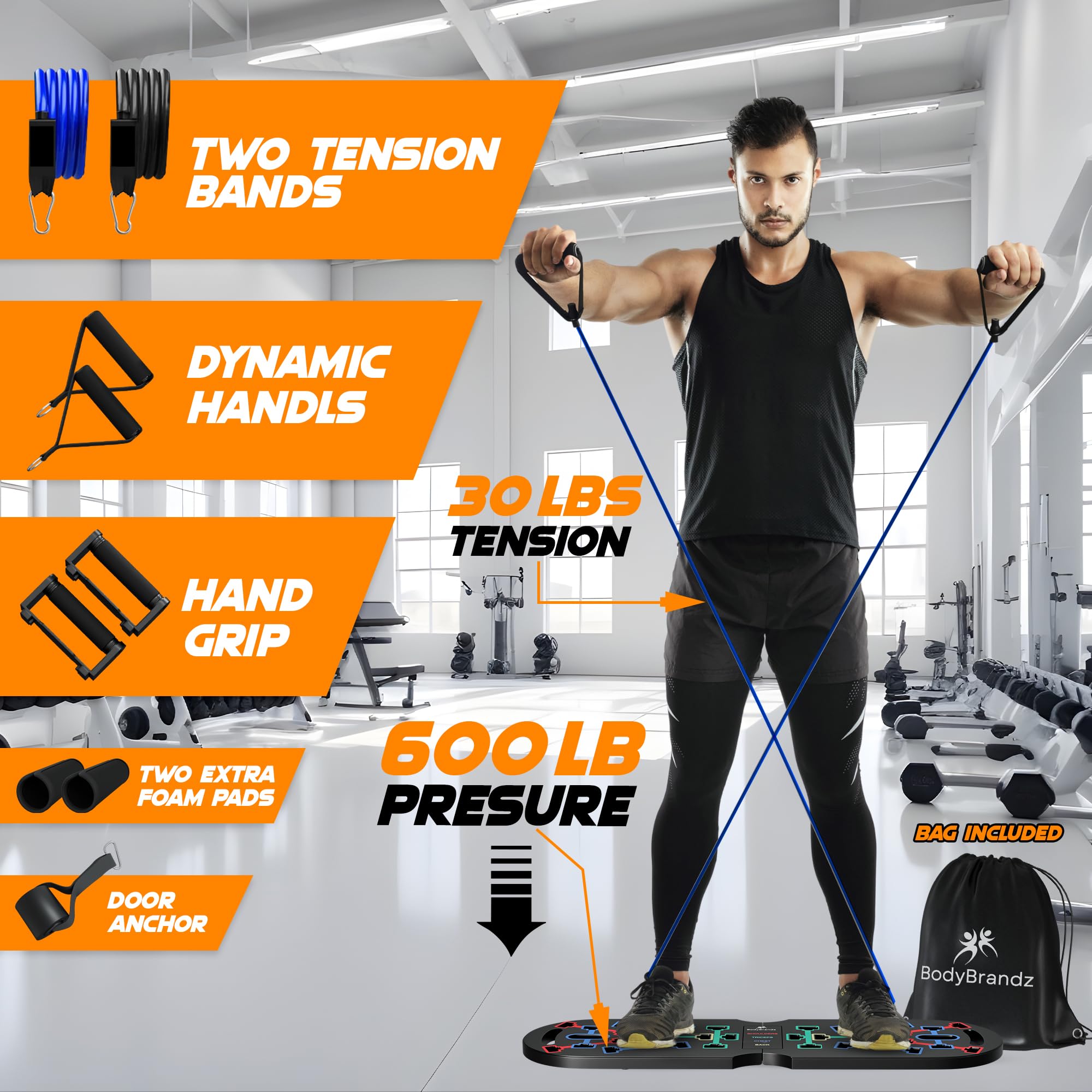 Push Up Board with Resistance Bands - Adjustable Pushup Exercise Equipment for Strength Training & Full-Body Workout - Foldable Portable Pushup Handles for Home Gym, Travel & Outdoor Fitness - Perfect for Beginners, Athletes & Home Workouts