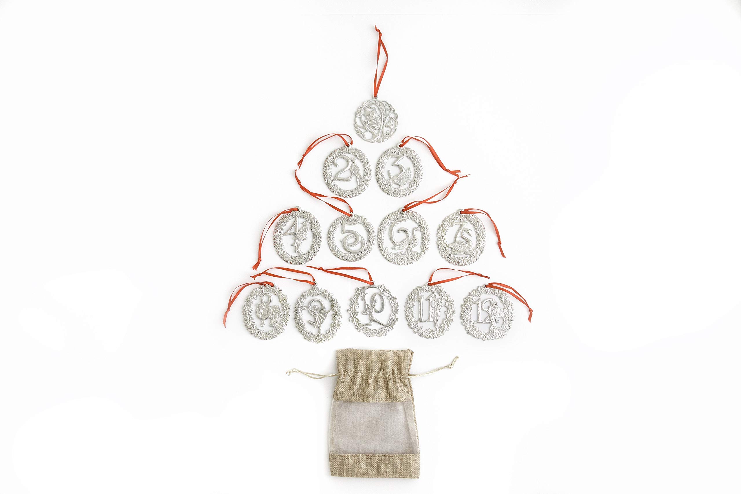 Handmade 12 Days of Christmas Pewter Ornament Gift Set - Holiday Tree Decorations for New Family Traditions - Perfect for Christmas Countdown, Gift Exchanges & Festive Home Decor