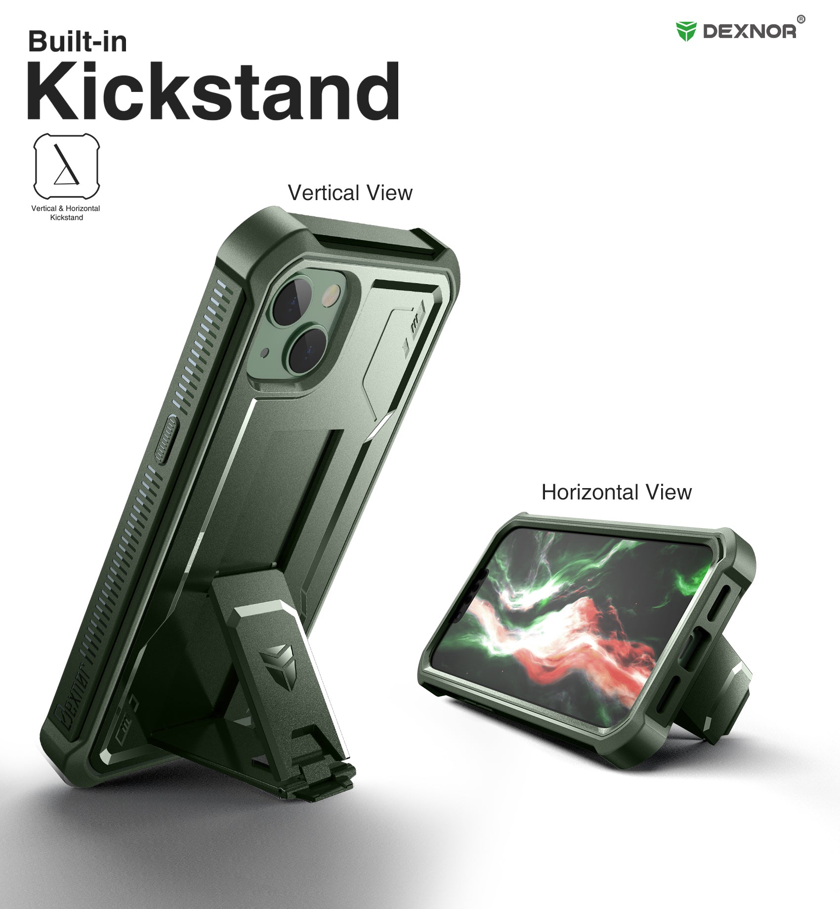 Dexnor Heavy Duty Shockproof iPhone 14/13 Case with Built-in Screen Protector & Adjustable Kickstand - Perfect for Outdoor Adventures, Work, and Travel Protection