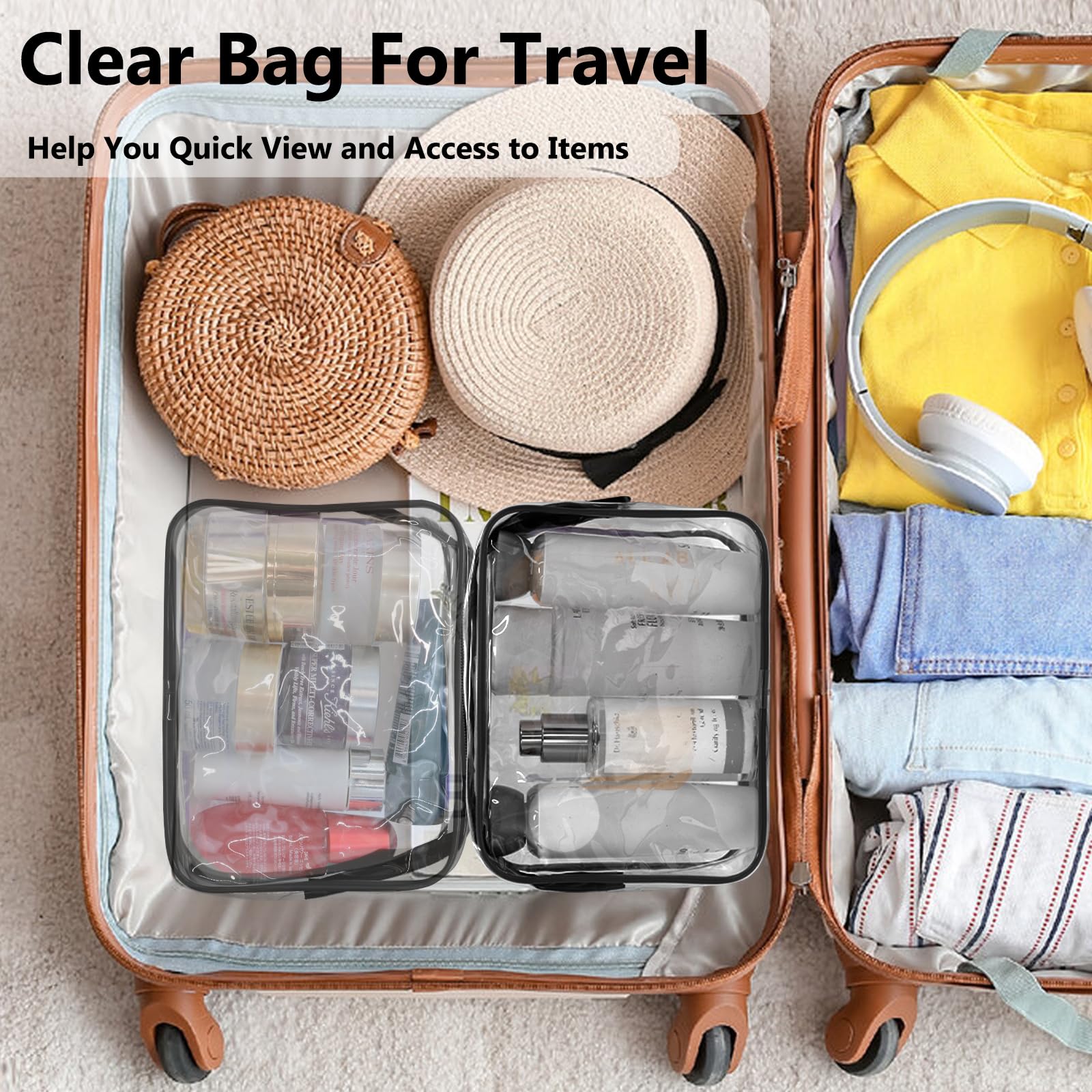 TSA Approved Clear Toiletry Bag for Travel - Quart Size Cosmetic Organizer for Women & Men (5 Black) | Perfect for Airports, Bathroom Storage & Medicine Organization