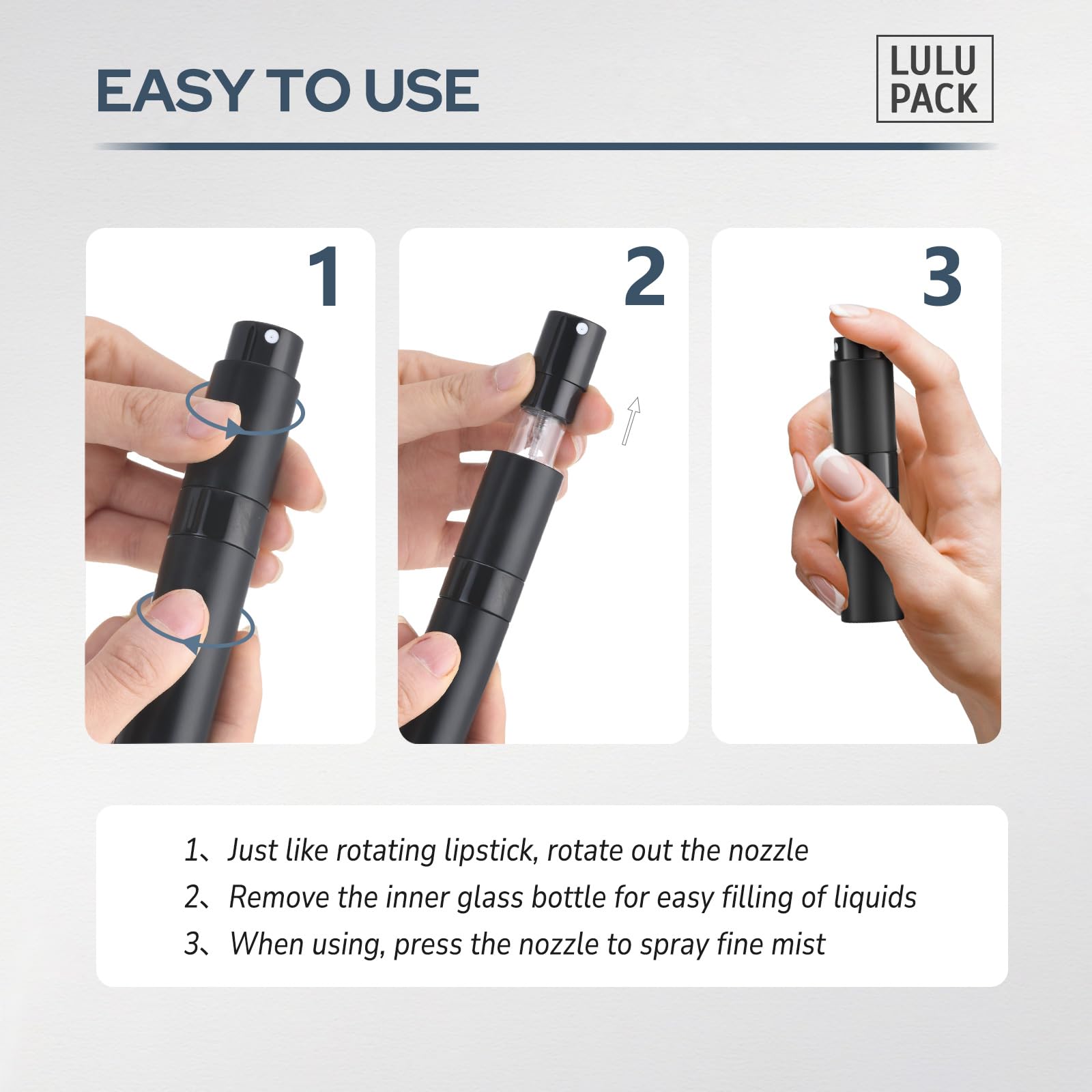 Refillable Travel Perfume Atomizer - Portable Cologne Spray Bottle for Men & Women, 8ml Mini Empty Sprayer (Black) - Perfect for Gym, Office, and On-the-Go Use
