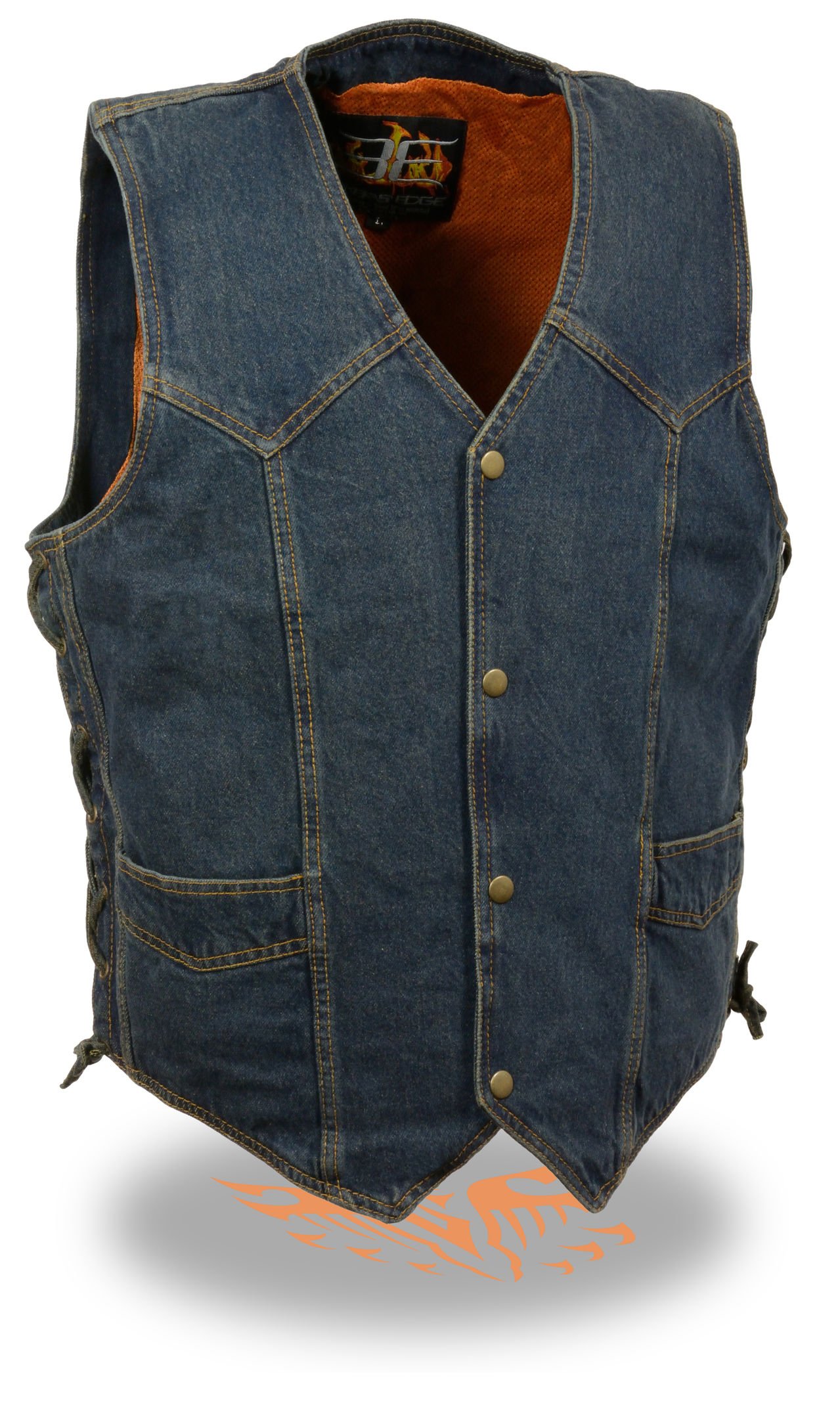 Milwaukee Men's 100% Cotton Side Lace Blue Denim Vest - Casual Workwear & Outdoor Jacket for Men | Perfect for Construction, Motorcycle Riding & Street Style