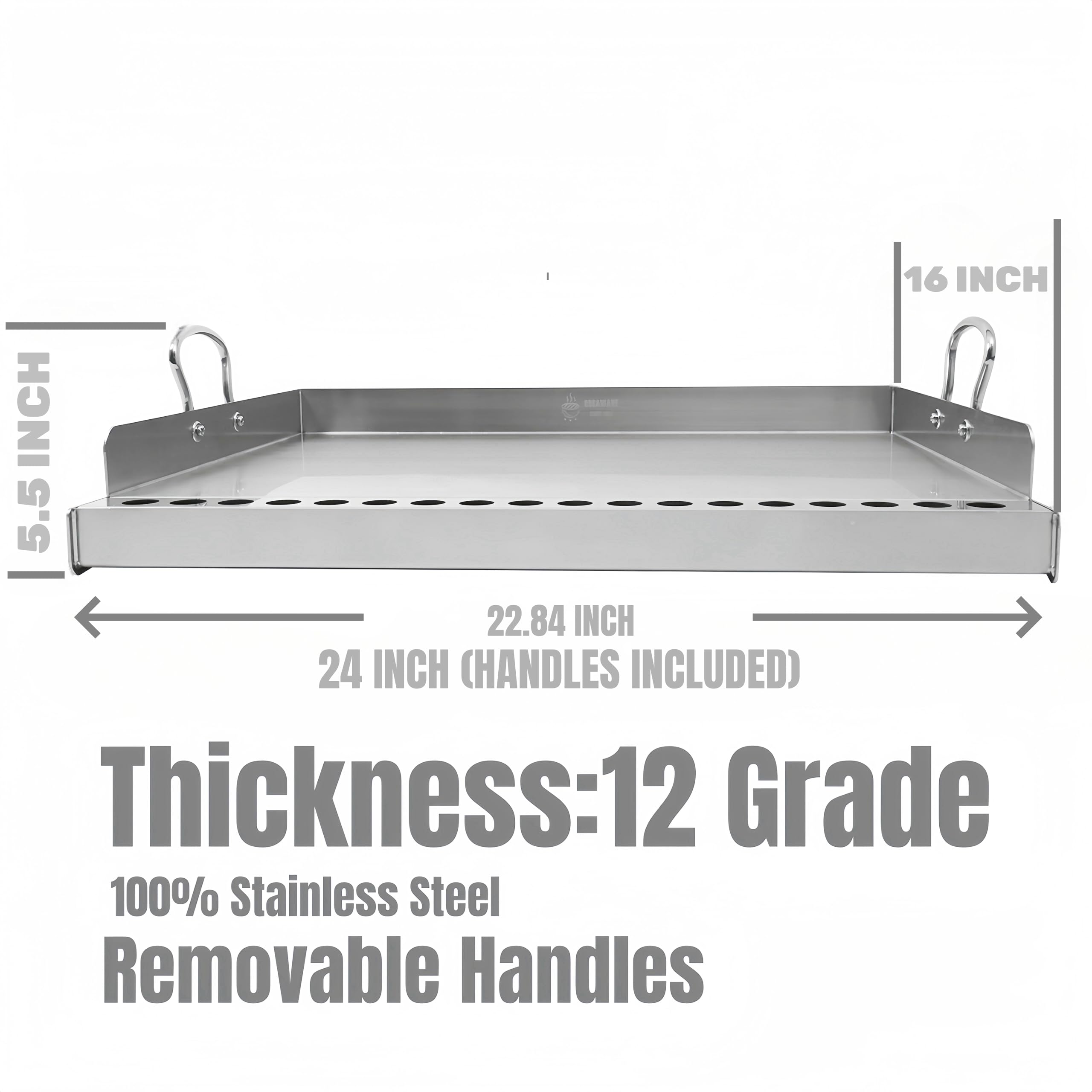 24X16 Inch Stainless Steel Flat Top Grill Plate with Built-in Jalapeño Rack | Pro-Grade Griddle for Gas & Charcoal Grills | Outdoor Cooking, Backyard BBQ & Family Gatherings | Heavy Duty Restaurant Quality Griddle for Burgers, Steaks & Vegetables