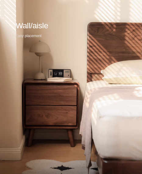 Solid Black Walnut Wood Classic Nightstand - Stylish Bedside Table for Bedroom, Living Room & Guest Room