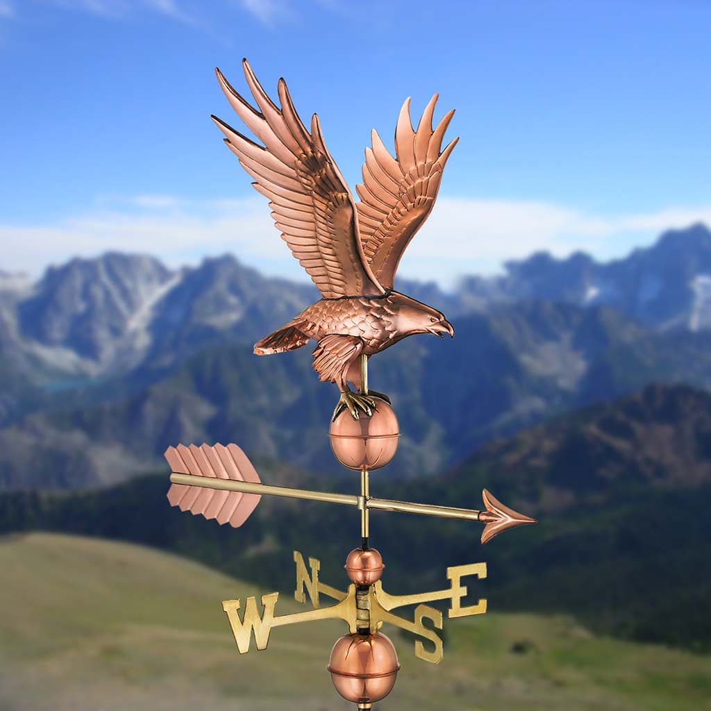 Authentic Pure Copper Freedom Eagle Weathervane - Handcrafted Outdoor Garden Decor for Roof, Yard & Farmhouse | Rustic American Patriotic Home Accent
