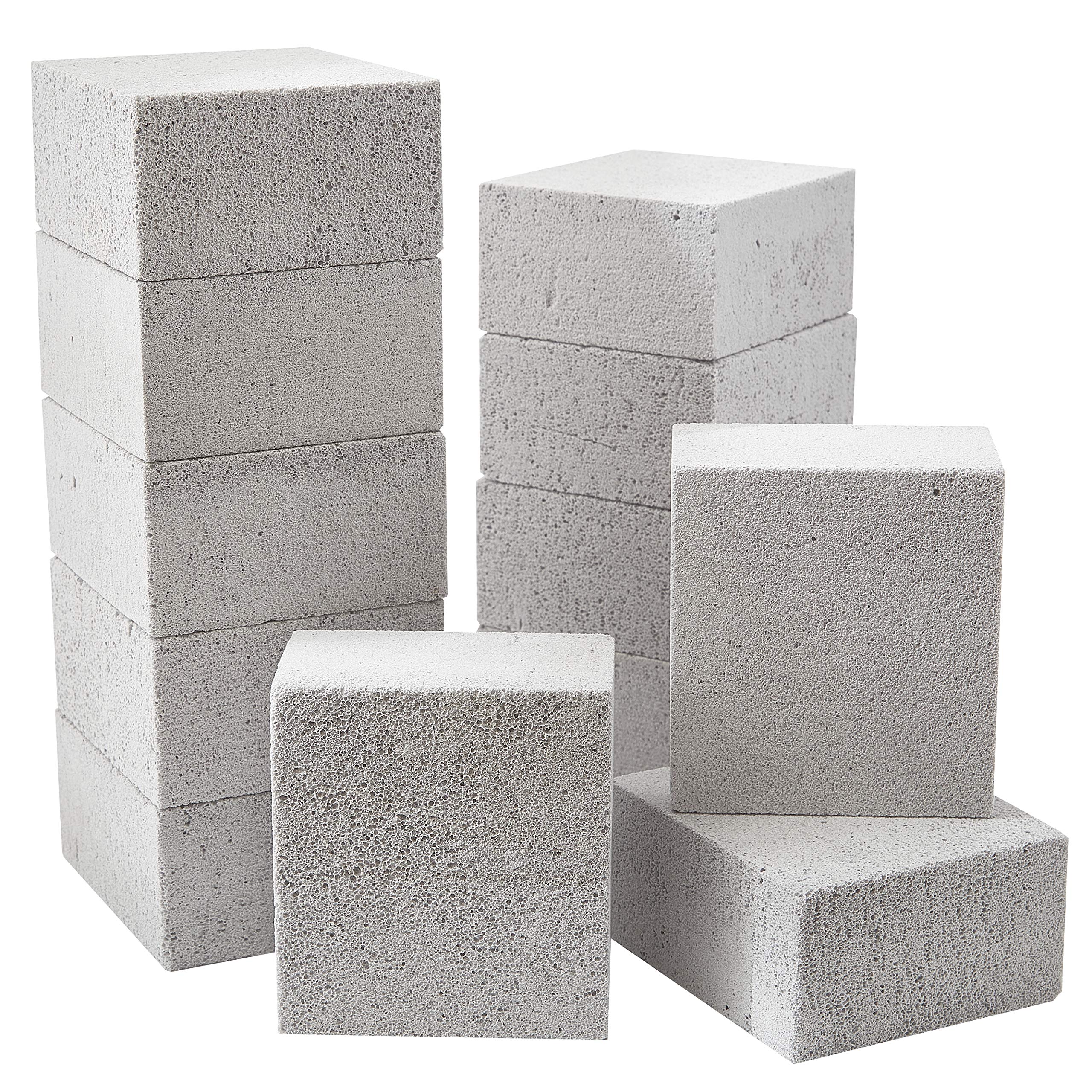 Heavy Duty Non-Toxic Grey Grill Brick Cleaner 12 Pack - Reusable Chemical Free BBQ Pumice Cleaning Blocks for Flattops, Grills & Griddles - Perfect Barbecue Scouring Tool for Outdoor Cooking, Camping & Backyard BBQs