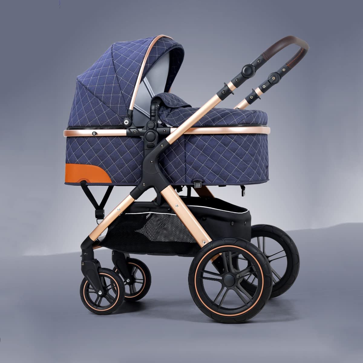 GENYS Reversible Baby Stroller - Compact Lightweight Newborn Bassinet & Toddler Seat with Adjustable Canopy, Cup Holder & Footmuff | Shock-Absorbent Wheels for Smooth Ride | Luxury Pushchair for Infants 0-36 Months (Blue) - Perfect for Park Walks, Shopping Trips & Daily Outings with Your Baby