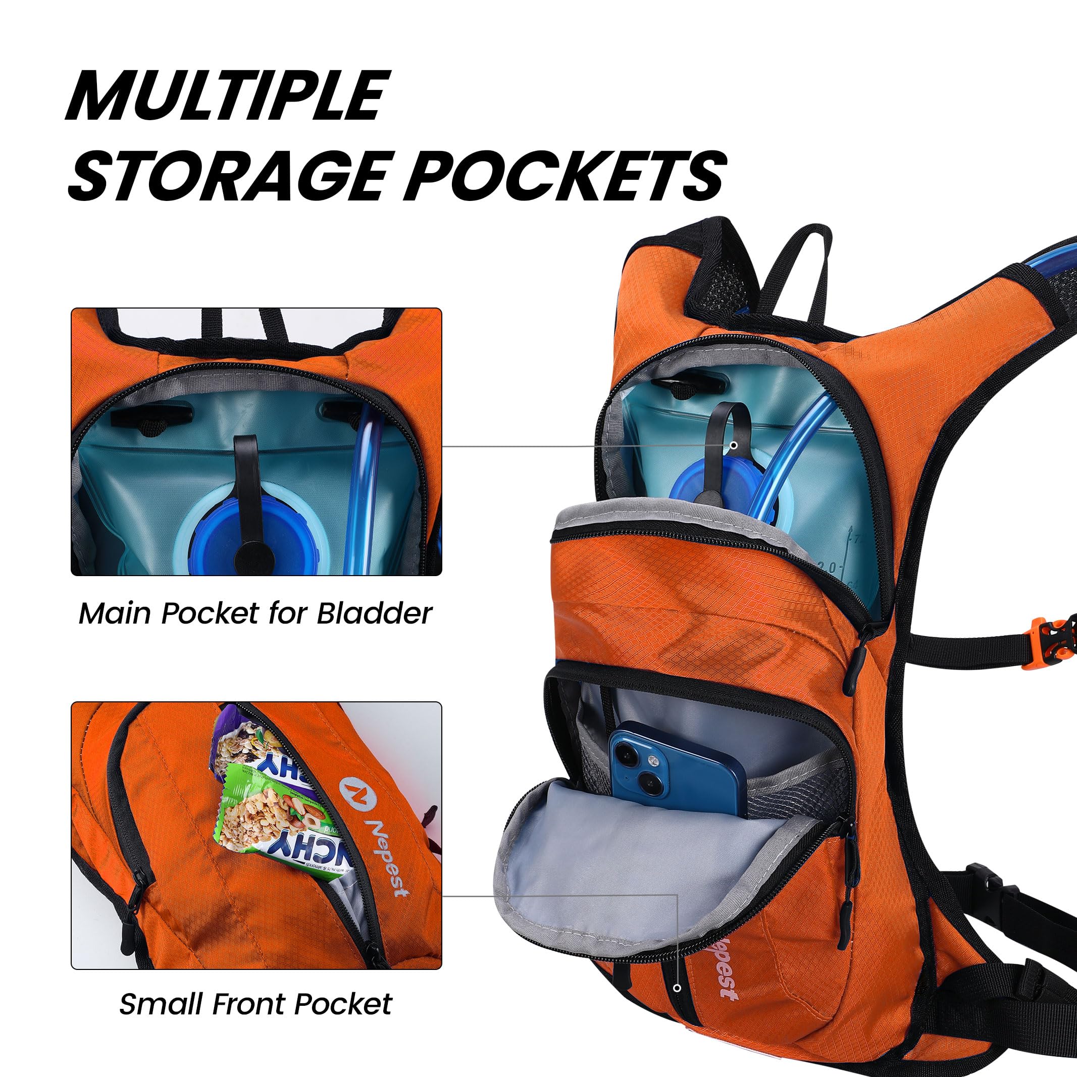 Lightweight Hydration Pack Backpack with 2L Water Bladder - Perfect for Hiking, Cycling, Running & Outdoor Activities | Unisex Design for Men & Women