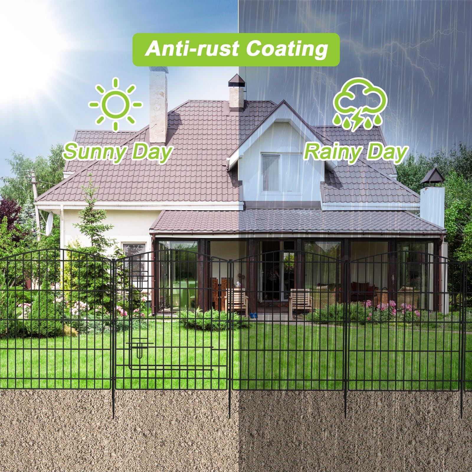 INJOPEXI 6-Panel No Dig Garden Fence - 11.8ft L x 30in H Rustproof Metal Wire Animal Barrier with Gate | Temporary Dog Fence for Patio, Yard & Outdoor Decor | Perfect for Pet Containment, Garden Borders & Landscape Design